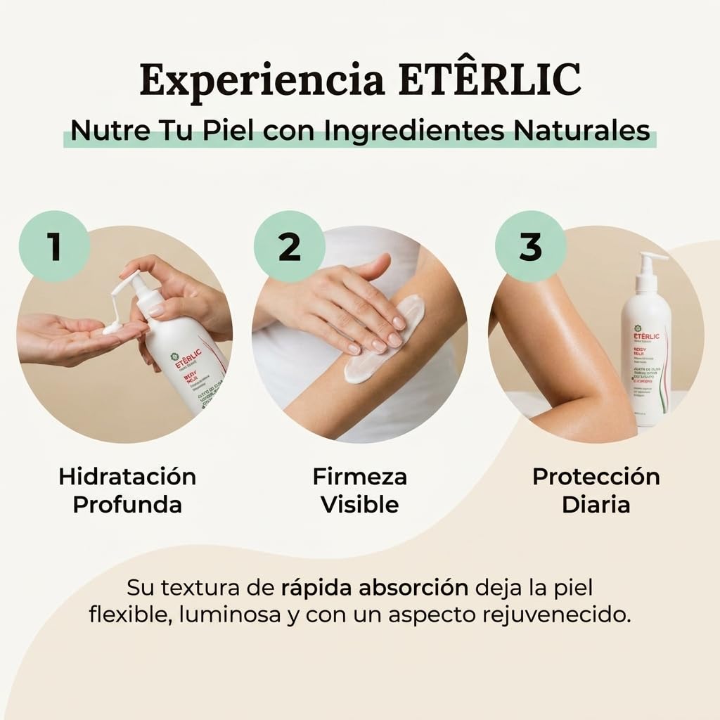 ETÊRLIC Body Milk 400ml - Cosmecéutico Natural con ACEITEROL | Aceite de Oliva Ecológico, Centella Asiática, Antiinflamatorio, Antioxidante, Reafirmante para Piel Madura