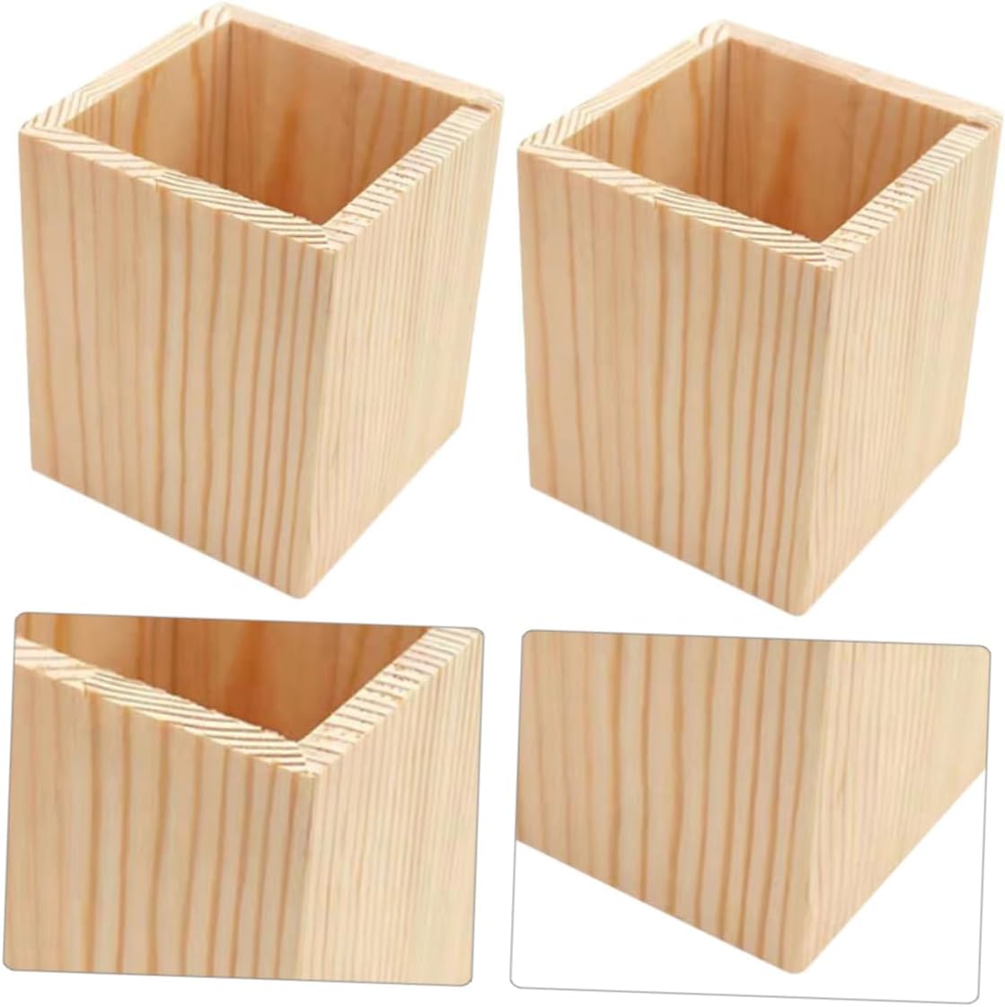 Wooden Pen Holder Square Pencil Cup Desk Organizer 3.12X3.12X3.9In Unique Geometric Design for Office Home School Workspace Storage