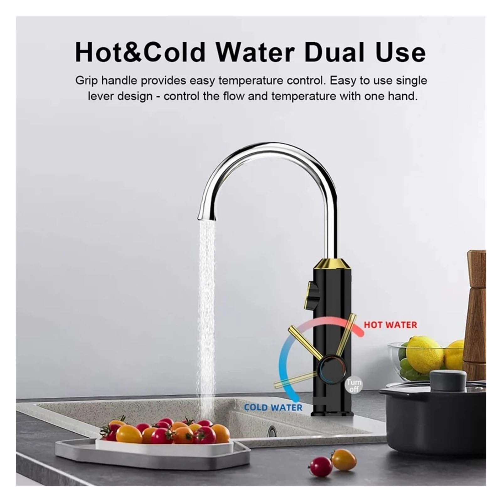 Rubinetto da Cucina Scaldabagno Intelligente 2In1 con Display Digitale Scaldabagno Elettrico Senza Serbatoio Miscelatore Geyser La Sicurezza Efficiente(Black)