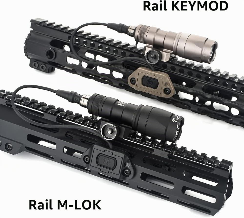 M300A Lampe de poche tactique, torche LED de 600 lumens avec coussin de pression et interrupteur à bouton-poussoir Torche pour Mlok/Keymod / 20mm Picatinny Rail (Noir)