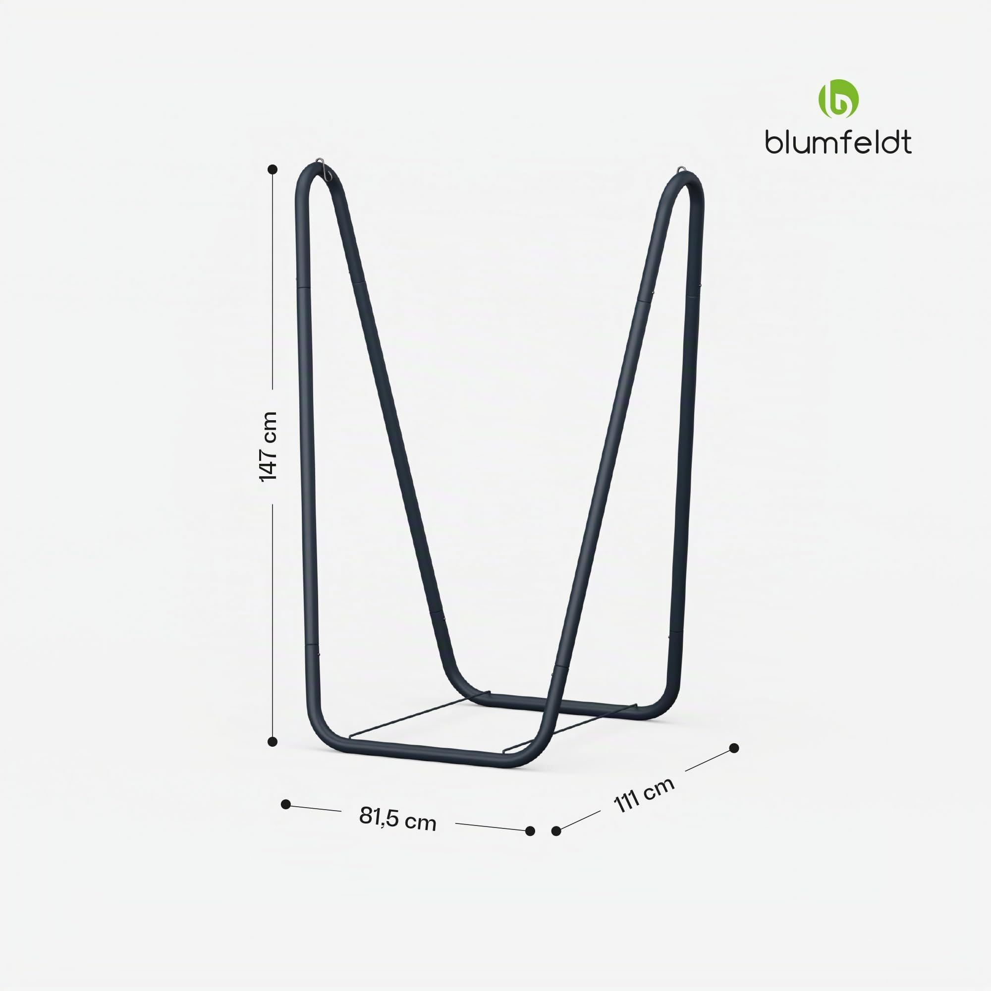 blumfeldt Soporte Estructura de Hamaca – Armazón de Acero para Hamaca, Capacidad 100 kg, Resistente al Óxido e Intemperie, Diseño Estable, 81,5×147×111cm