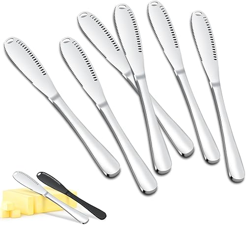 Juego de 6 cuchillos de mantequilla plateados, esparcidor de cuchillos de mantequilla altamente pulido, cuchillo esparcidor de acero inoxidable,