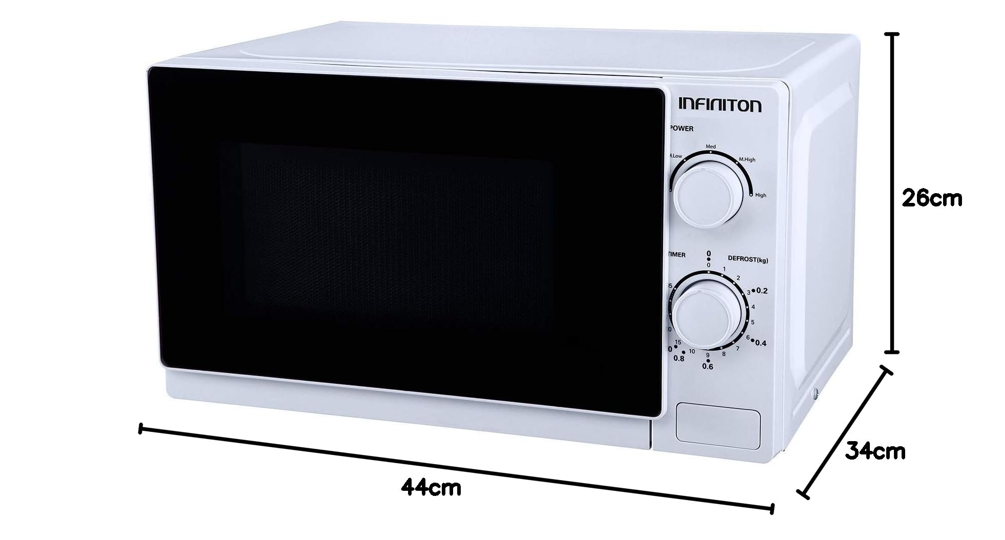 Microondas Infiniton MW-0115 – 20 L, 700 W, 5 niveles de potencia, Temporizador 35 min, Plato 25,5 cm, Blanco