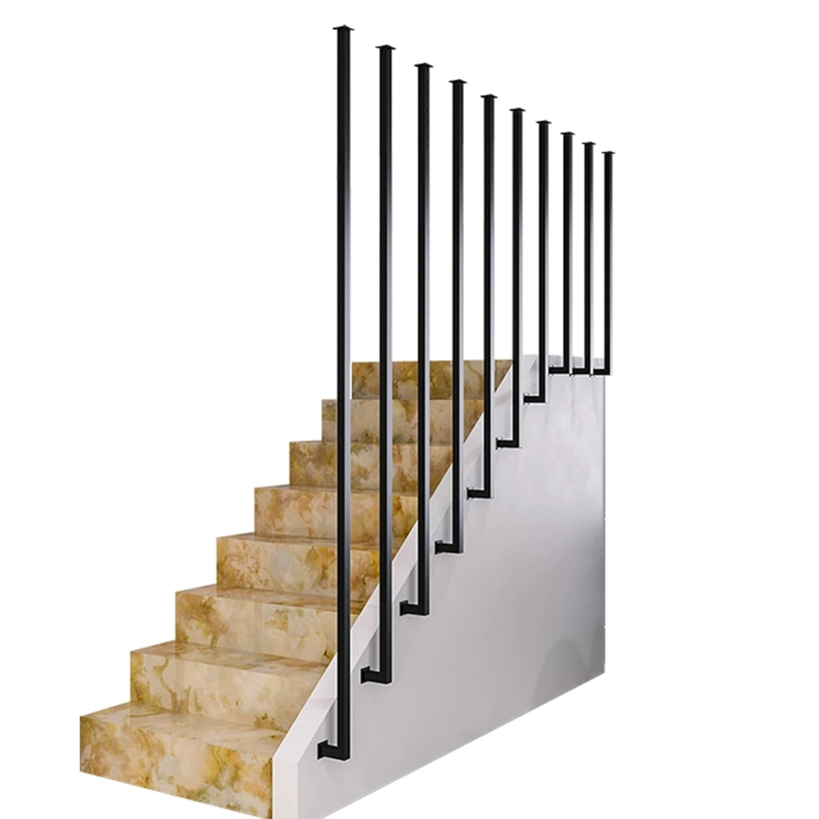 GLDYTVF Stairs Handrail for Steps 30-150cm Length Parapet Rails, Staircase Hand Rails Garden Fencing Villas Guardrails, Black Metal Wrought Iron Balustrade Posts(135cm(4.4ft))