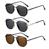 Polarized Aviator Sunglasses for Women Retro Square Frame Sun Glasses UV400 Protection Shades(3 Pack)