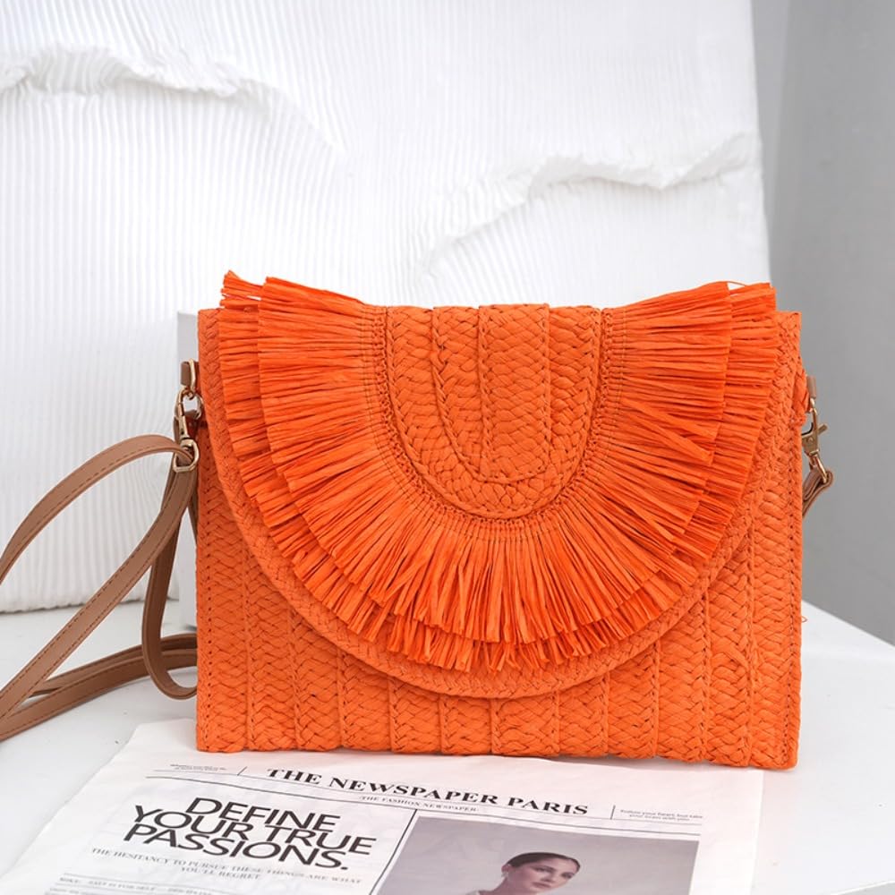 Strohtasche für Damen Damen Handgelenk Clutches Stroh Weaven Taschen Sommer Frauen Schulter Umhängetaschen handgemachte Handtaschen Geldbörse Strandtasche