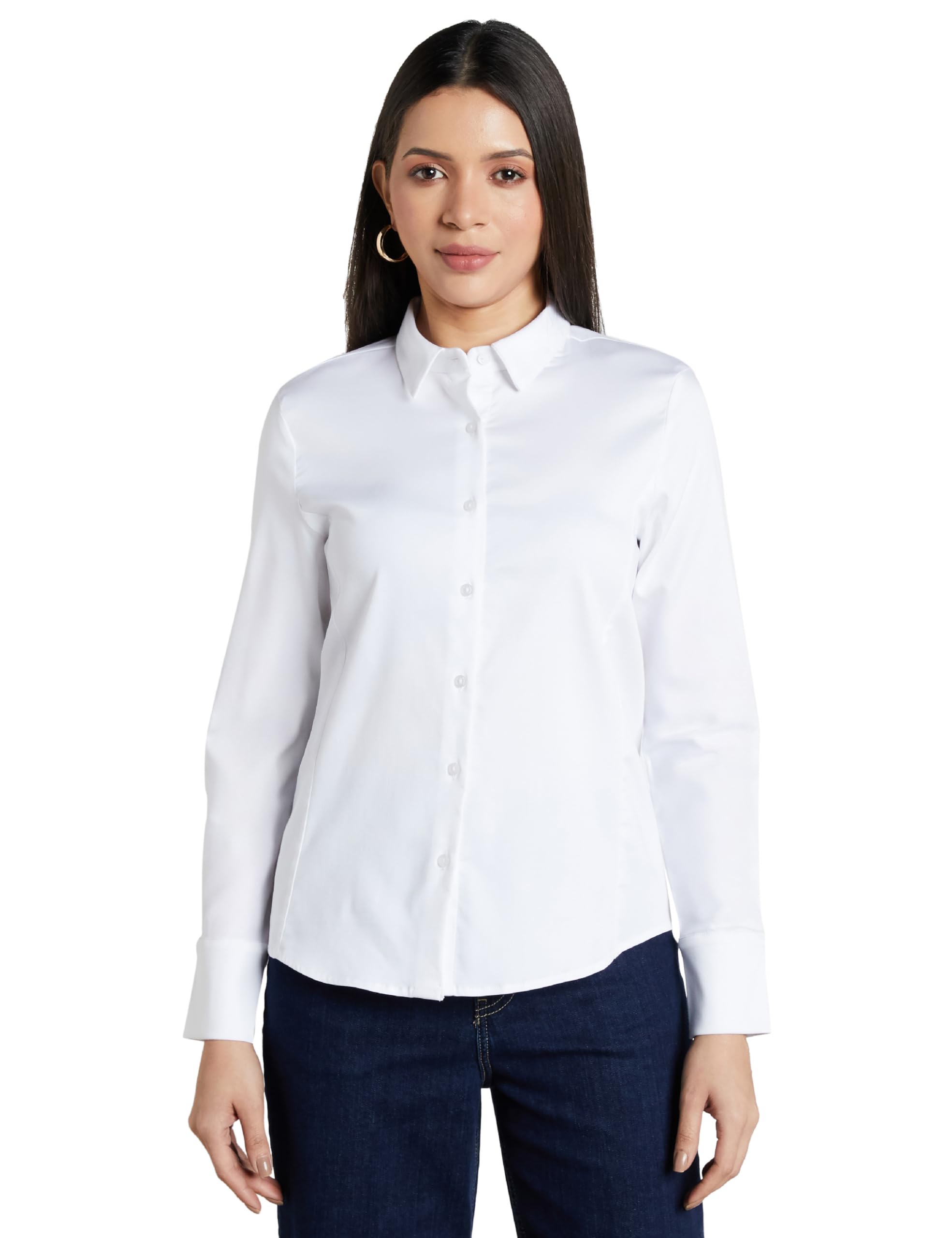 Women's 'Desk-to-Dinner' Cotton Stretch Formal Shirt (Button Down | Regular Fit | Stylish | Office-wear)-image-11