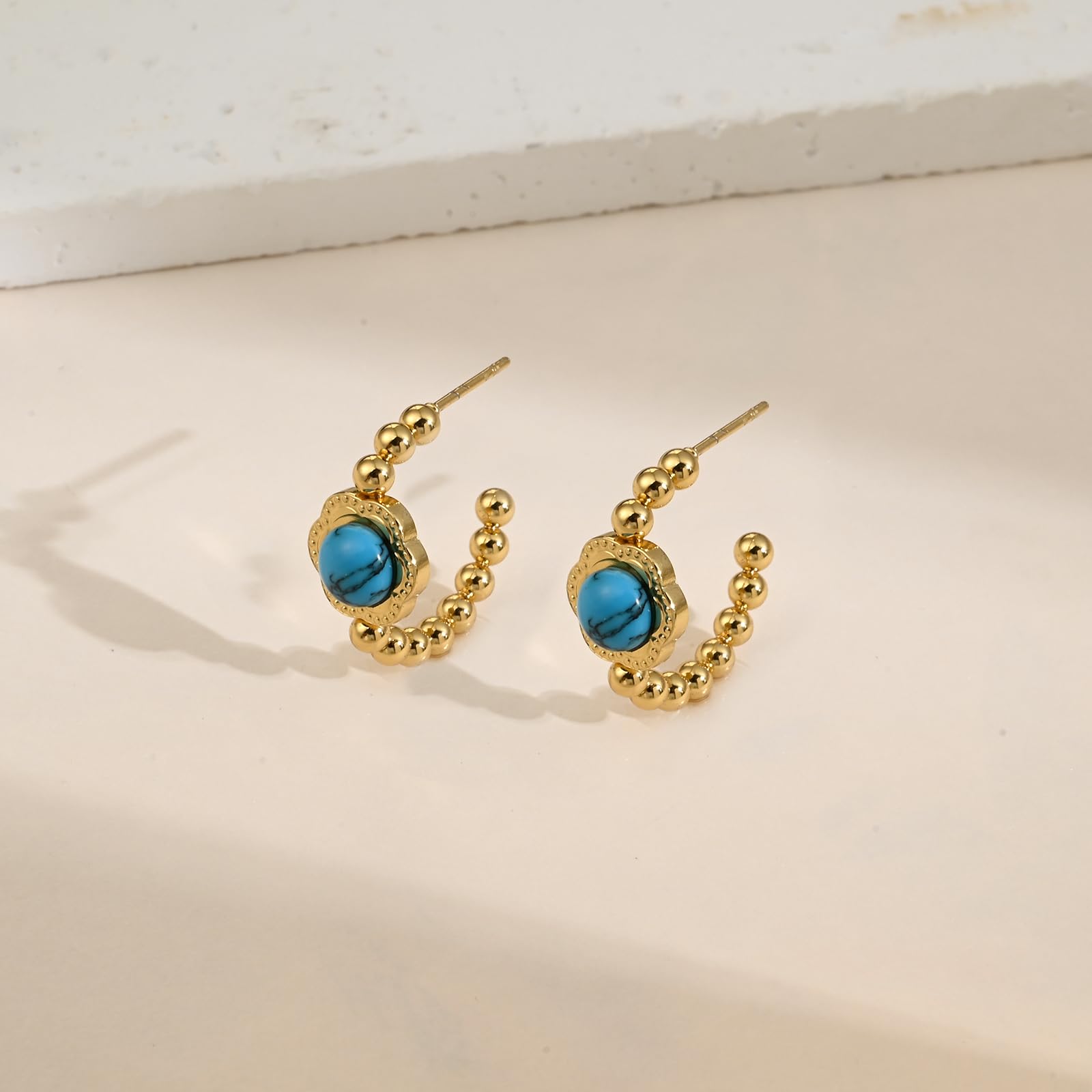 Orecchini a Cerchio Piccoli Turchese Placcato Oro 18 carati per Donna - Orecchini a Cerchio Aperti Boho Beach Estivi, Regali di Gioielli costieri