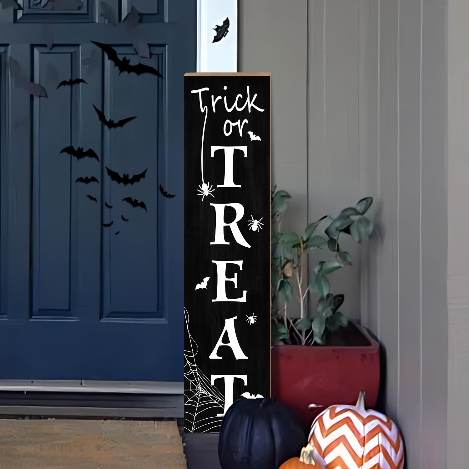 Best Halloween Porch Decor Sets — Complete Your Spooky Entrance 6 AOPEDRM Halloween Porch Sign — Trick or Treat wooden welcome sign with bats, spiders and spider web design