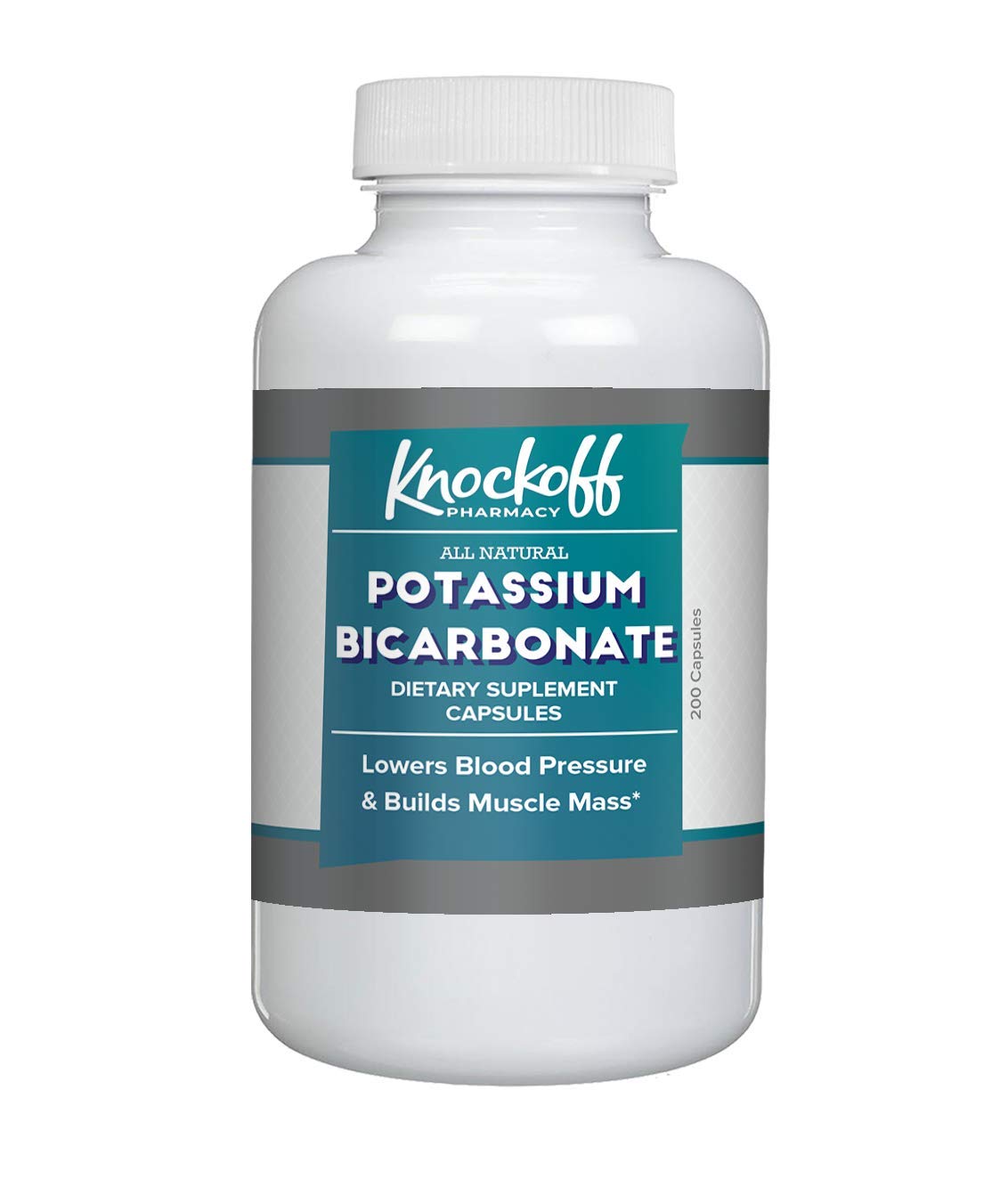 Knock Off Pharmacy, Potassium Bicarbonate Capsules (200 Capsules) Lab-Tested, Gluten-Free Potassium Supplement (715 mg per Serving)