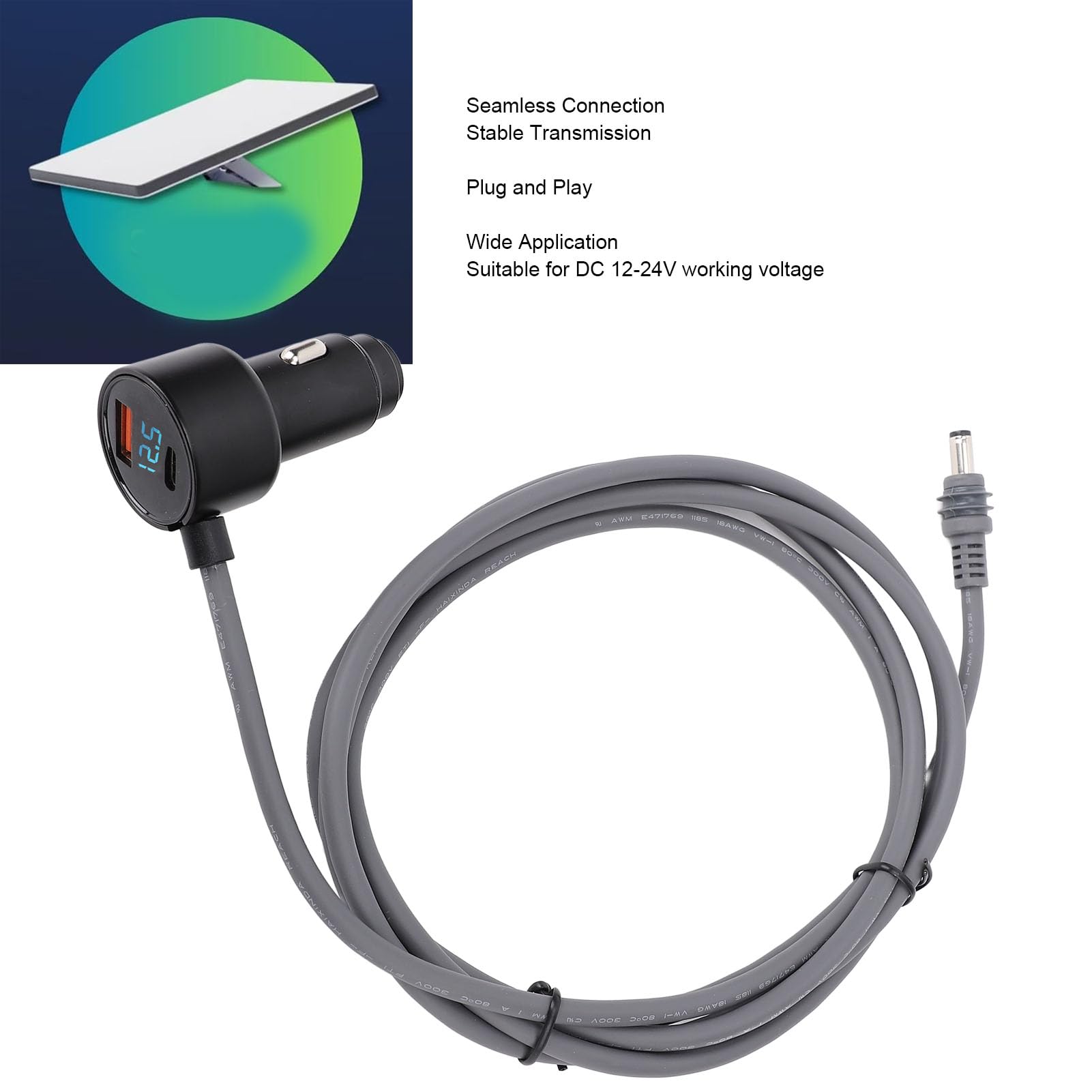 Câble D'alimentation Allume-cigare de Voiture 12V 24V DC, Rallonge 18AWG DC avec Affichage Numérique, pour Voiture Camion RV Bateau (10m)