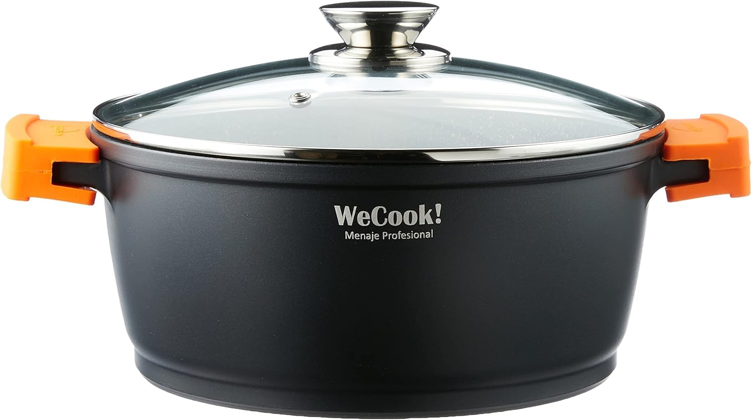 WECOOK! Ecochef Casserole Profonde, Induction, Couvercle en Verre 24cm, Antiadhésive QUANTANIUM Écologique sans PFOA, Fonte d'Aluminium, Épaisseur 5mm, Poignées en Silicone, Vitrocéramique, Four