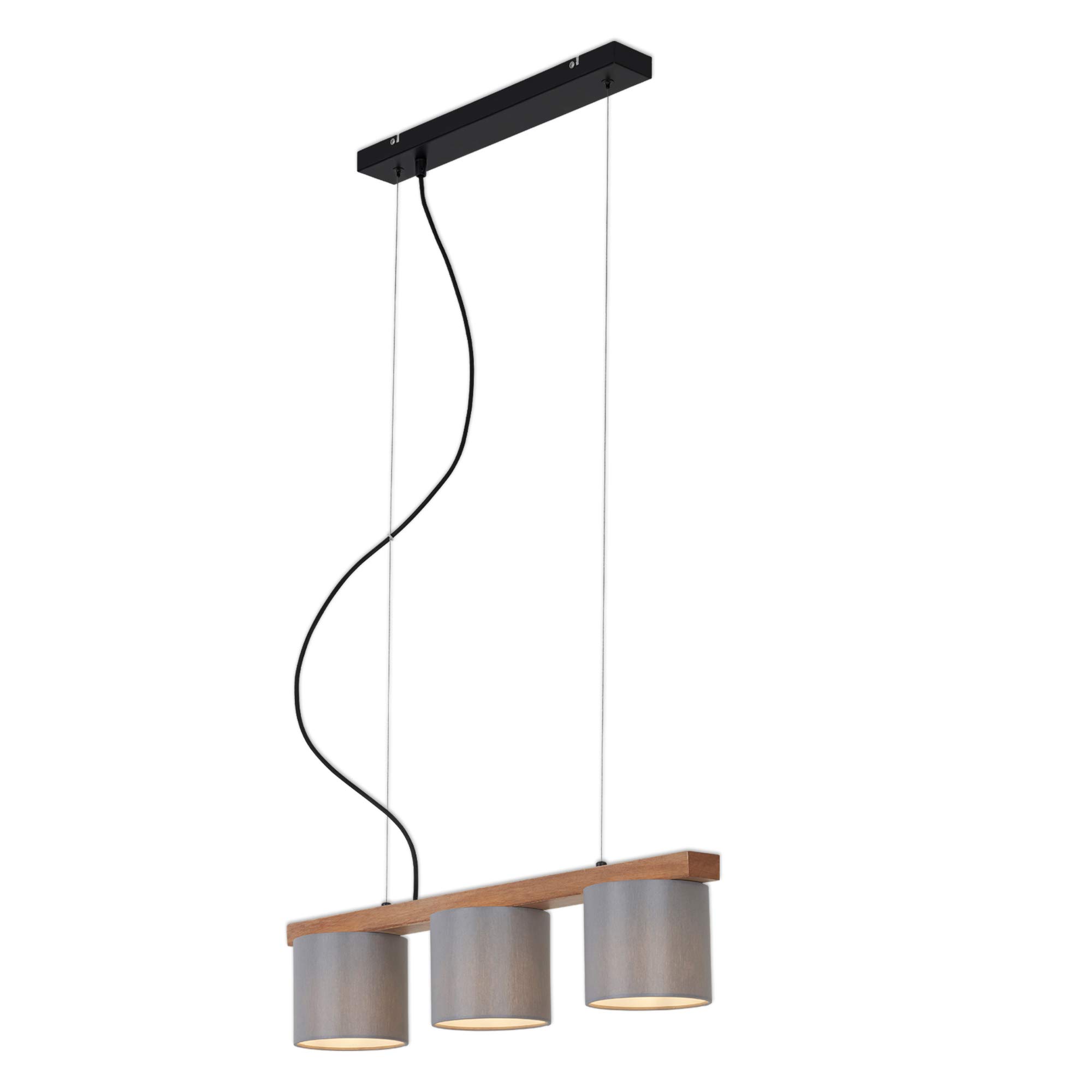 BRILONER, lámpara colgante de 5 luces, retro, vintage, regulable en altura, 3x E14, máx. 25 Watt, metal-madera incl. plafón, 650x150x1360mm (largo x ancho x alto), Color Negro Y Gris