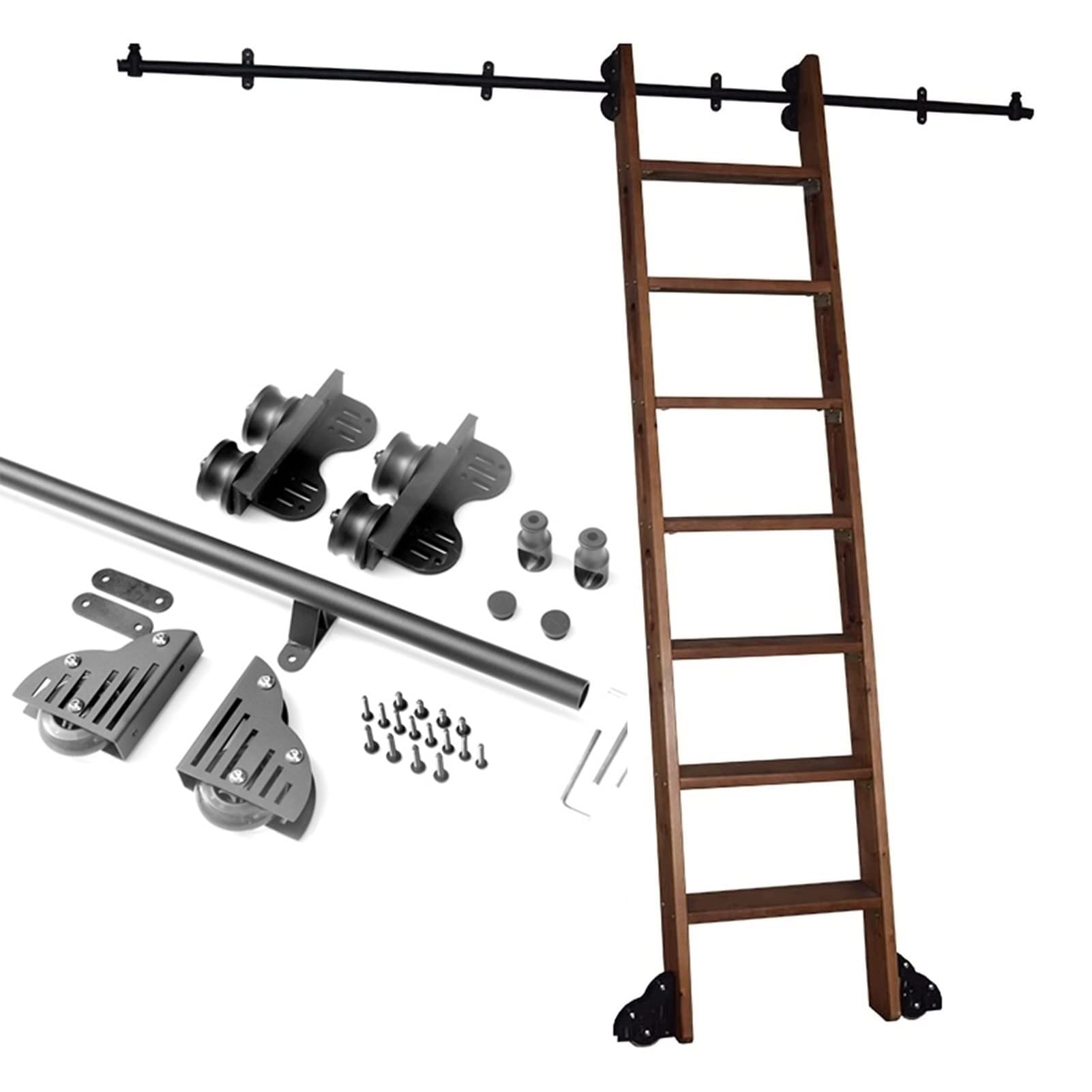 LWJSOCP Rolling Library Ladder Hardware, Rustic Black Round Tube Track Sliding Barn Ladder Library Hardware(No Ladder) Sliding Rail Kit for Bookshelf Home Office (Size : 3.3ft/100cm Track Kit)