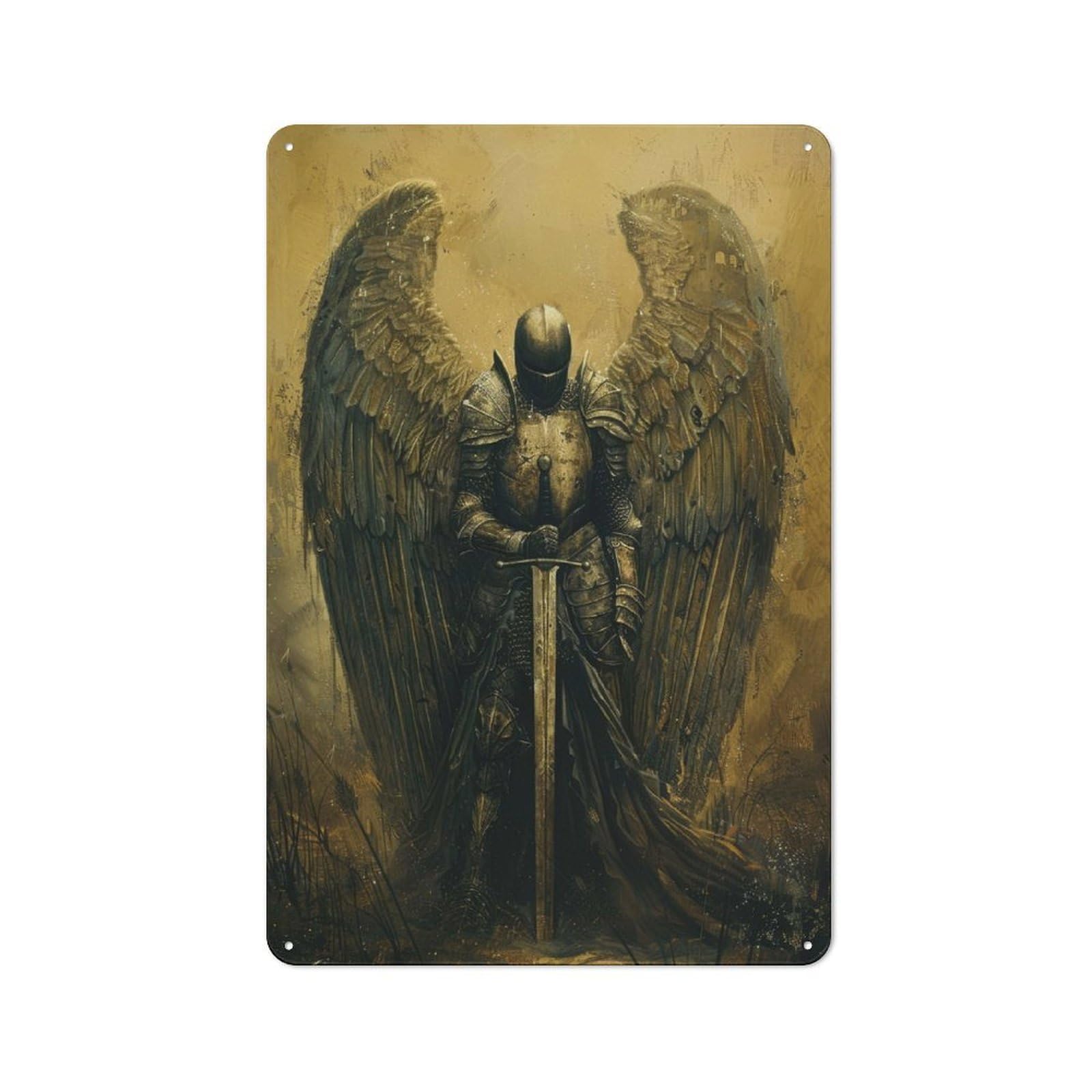 Angelic Sentinel Metal Wall Plaque, Easy to Hang Plaque for Garage, Shed, Workshop Or Hobby Room, 30x20cm