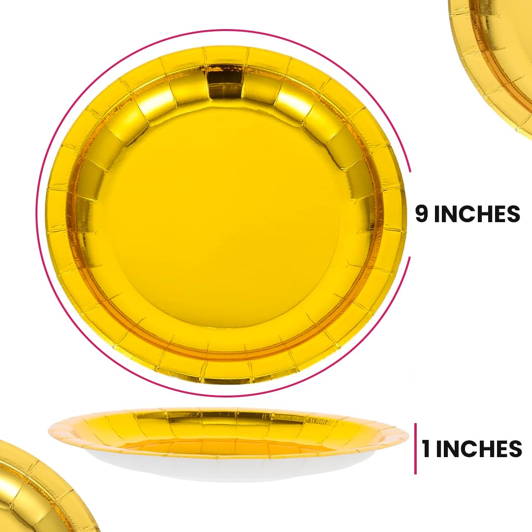 Wanna Party Gold Party Plates 9 Inch -10 Count, Paper Dinner Plates for Party Dessert Cake Wedding Engagement Birthday 3