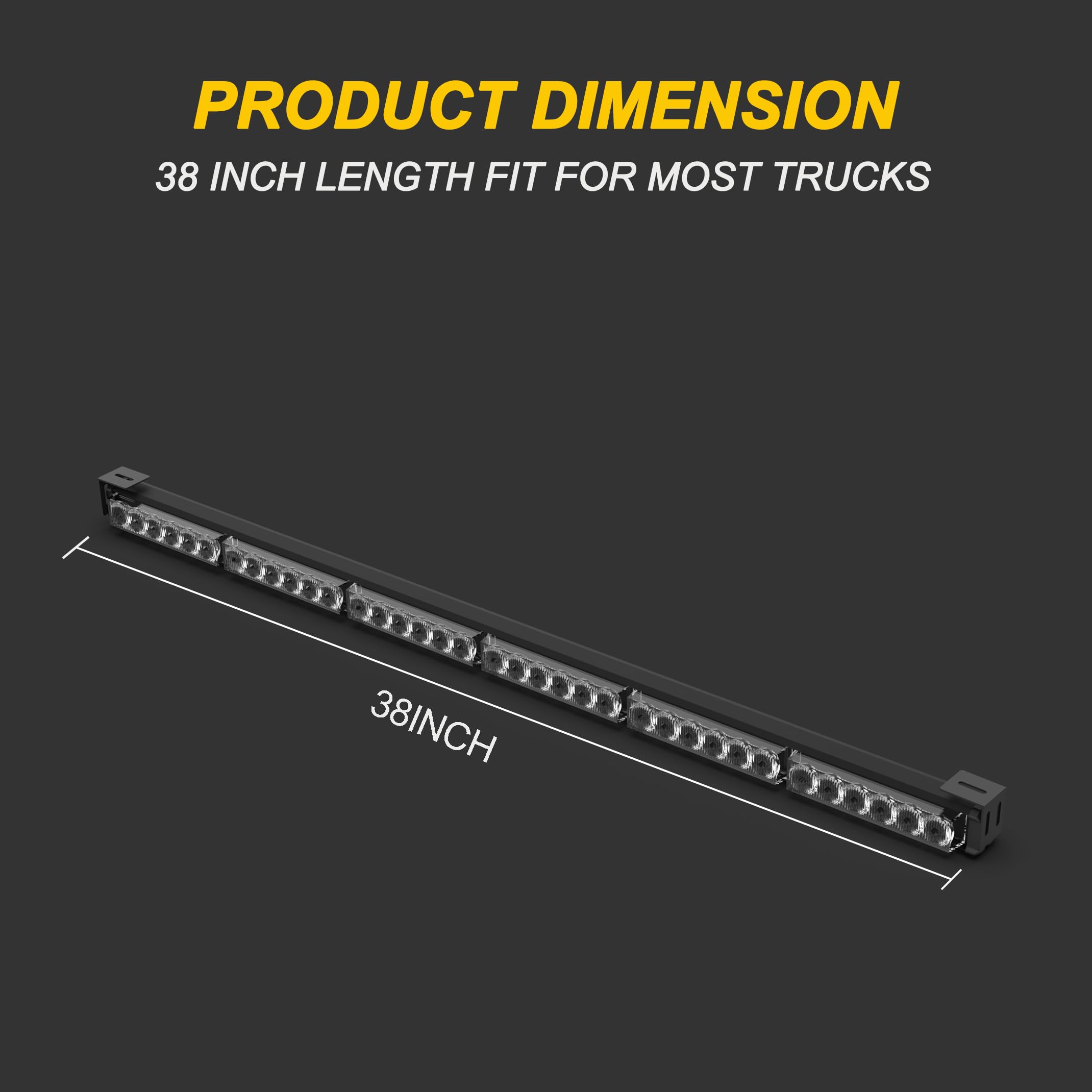 Luz de advertencia LED para coche, 96 cm, 36 LED, luz de advertencia ámbar/amarilla, con imán, para camiones y vehículos de construcción