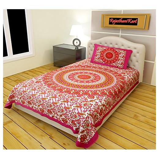 RajasthaniKart® Comfort Rajasthani Jaipuri Traditional Sanganeri Print 144 TC 100% Cotton Single Bedsheet with 1 Pillow Covers