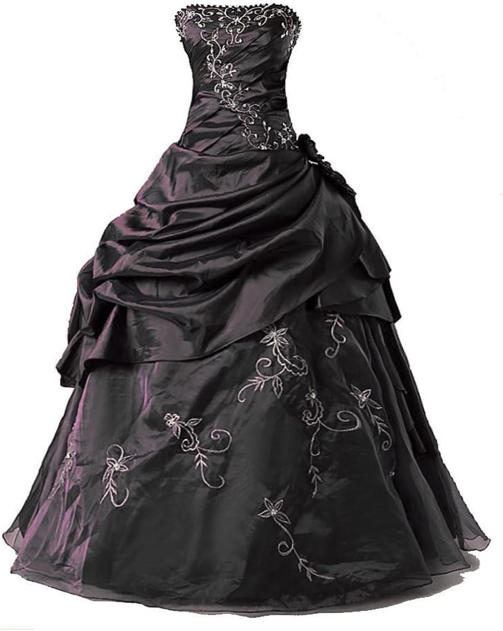 Women's Silver Embroidery Beaded Princess Evening Ball Gown