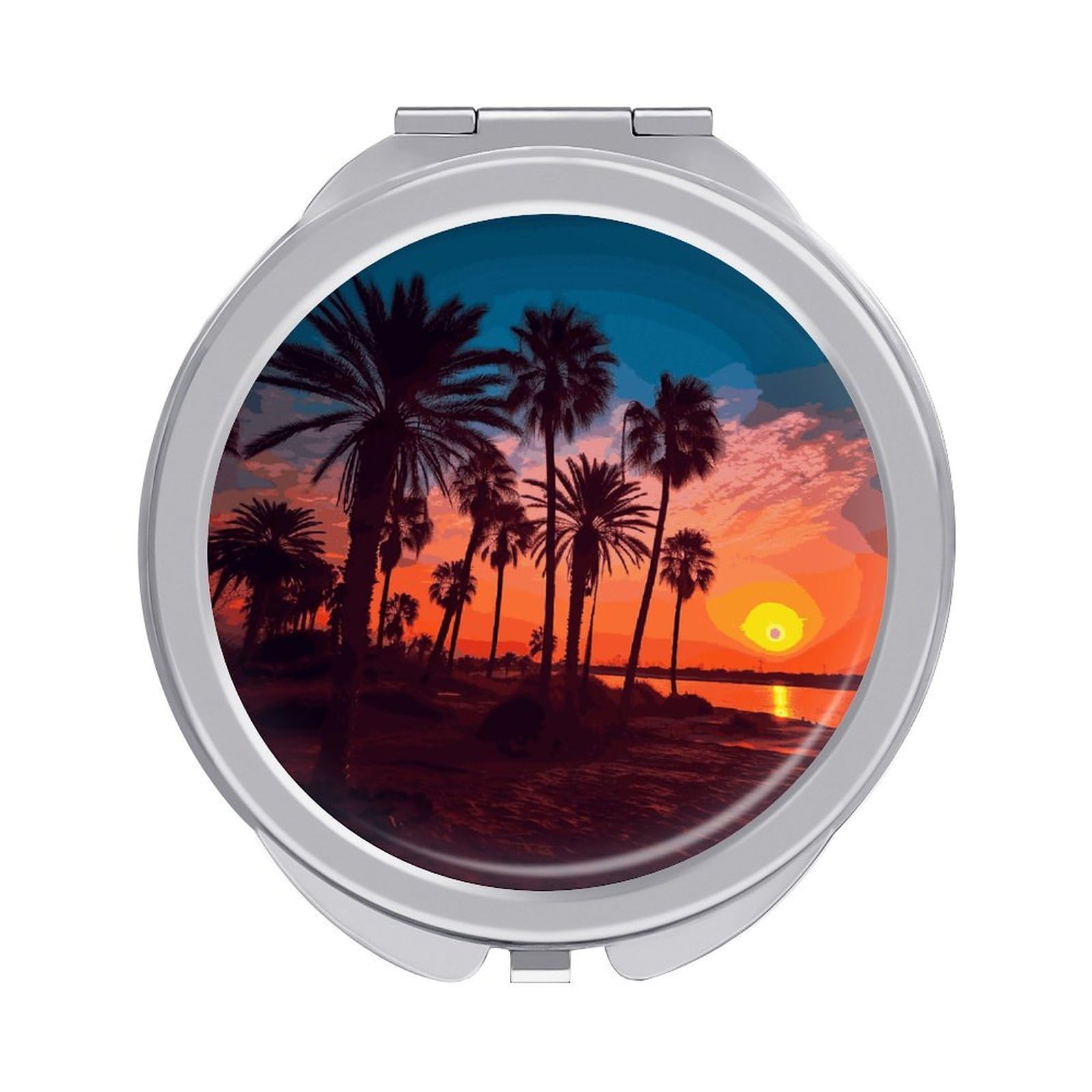 FekiLoot Palm Tree Sunset Travel Makeup Mirror 2 X /1 X Magnifying Slim Pocket Mirrors Compact for Purse Travel Makeup Mirrors for Pocket, Handbag, Purse Women Gift
