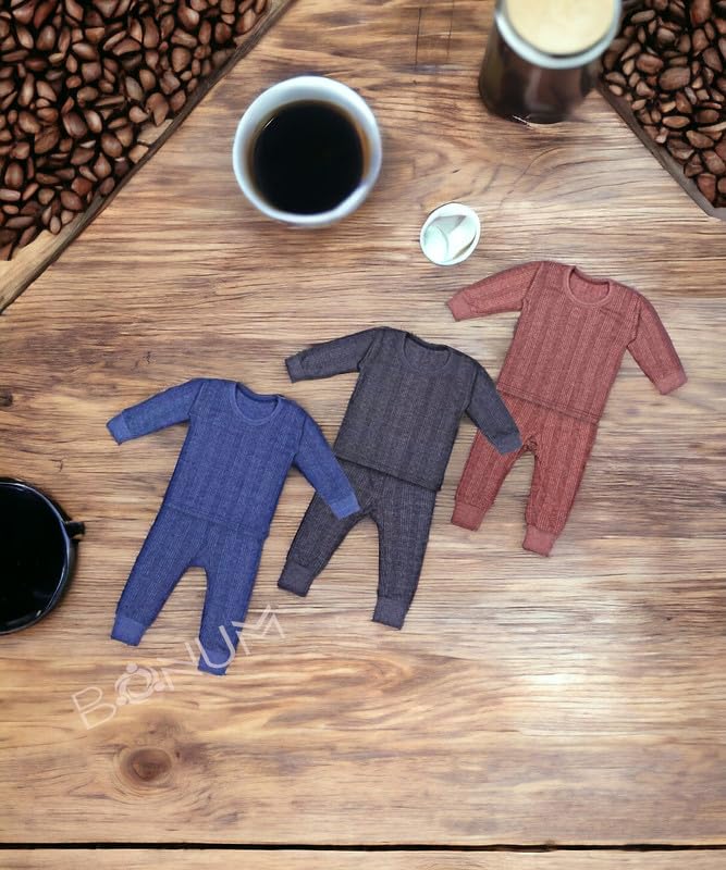 Image of BONUM New Winter Wear Thermal Innerwear Top & Full Pant Woolen Warmer Combo Set for Girls Boys, Kids Unisex Body Warmer Thermal (Set of 3)