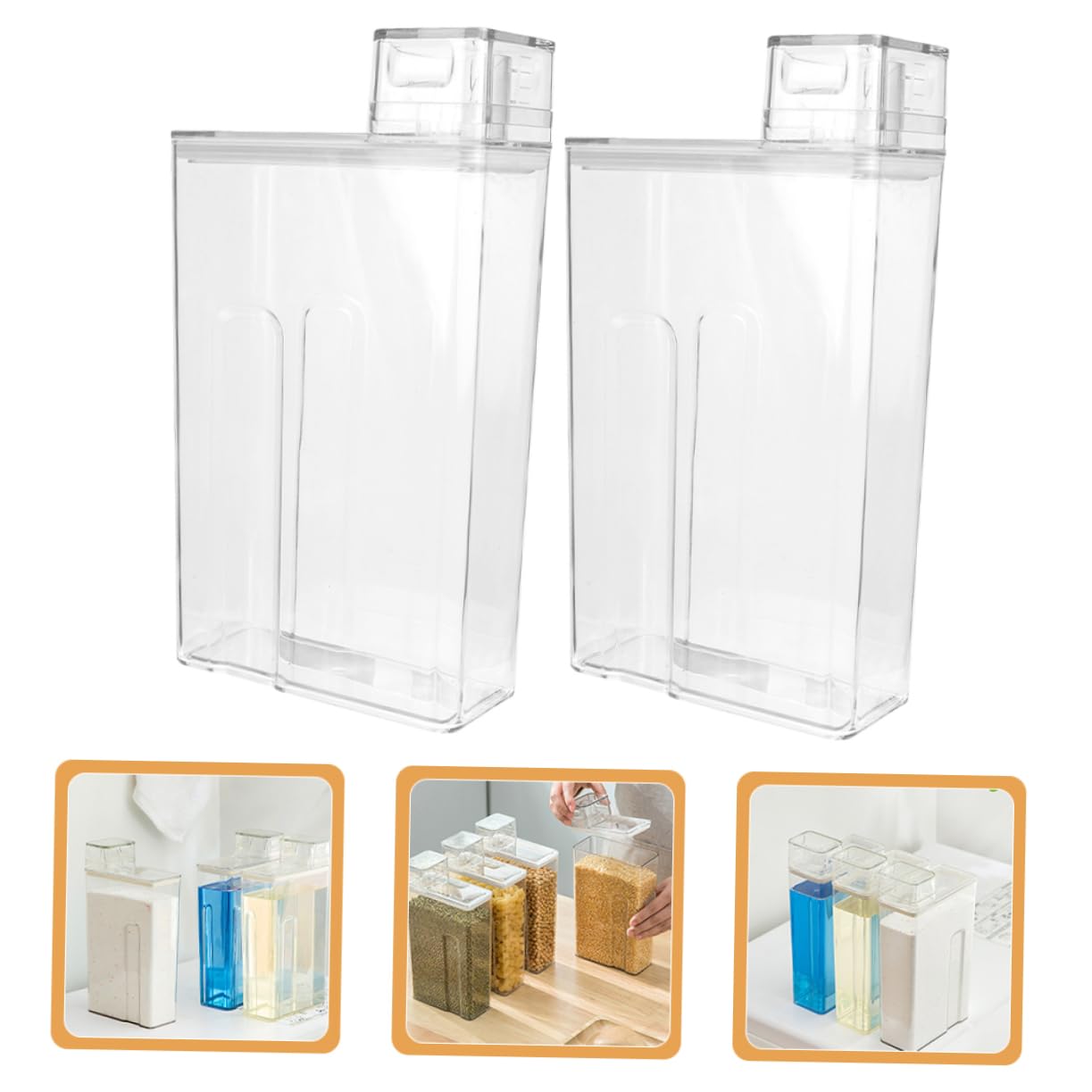Dispensador de Detergente Líquido Tapa, Caja de Almacenamiento para Lavandería, Material Pet y PTR, Pack de 2 Unidades para Uso Multipropósito