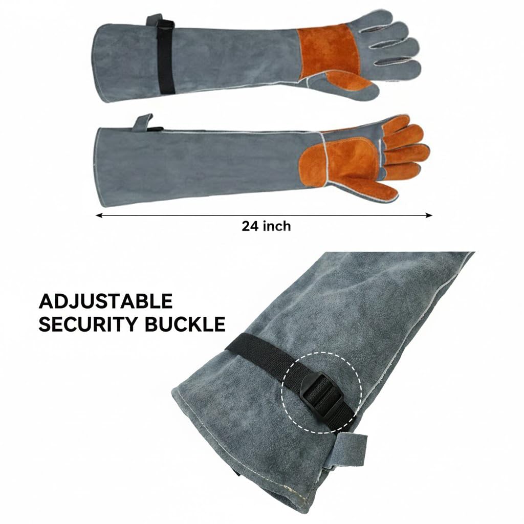 Mangas de soldadura de cuero, guantes de trabajo con refuerzos de palma, a prueba de mordeduras para manejo de animales