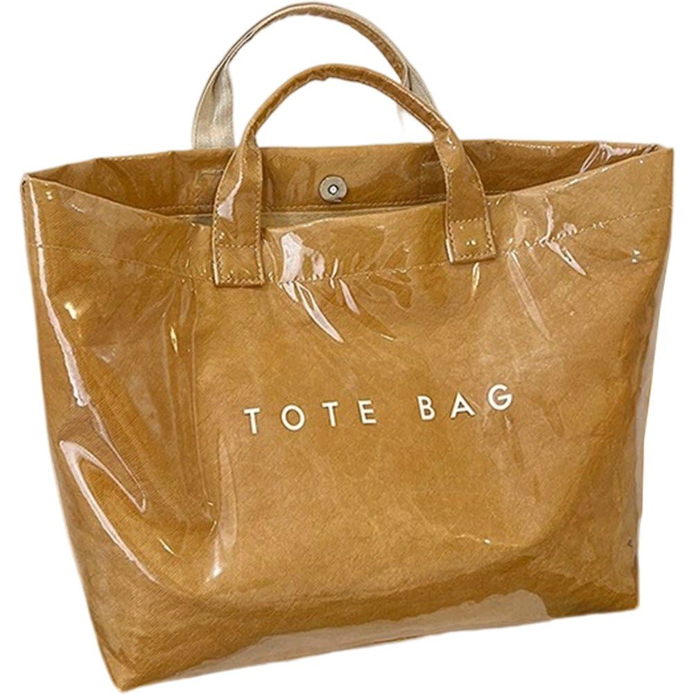 Luxylei Large Pvc Tote Bag for Women Trendy Letters Print Handbags Kraft Paper Carry All Bag Shoulder Bag Handle Hobo Handbag for Work Travel