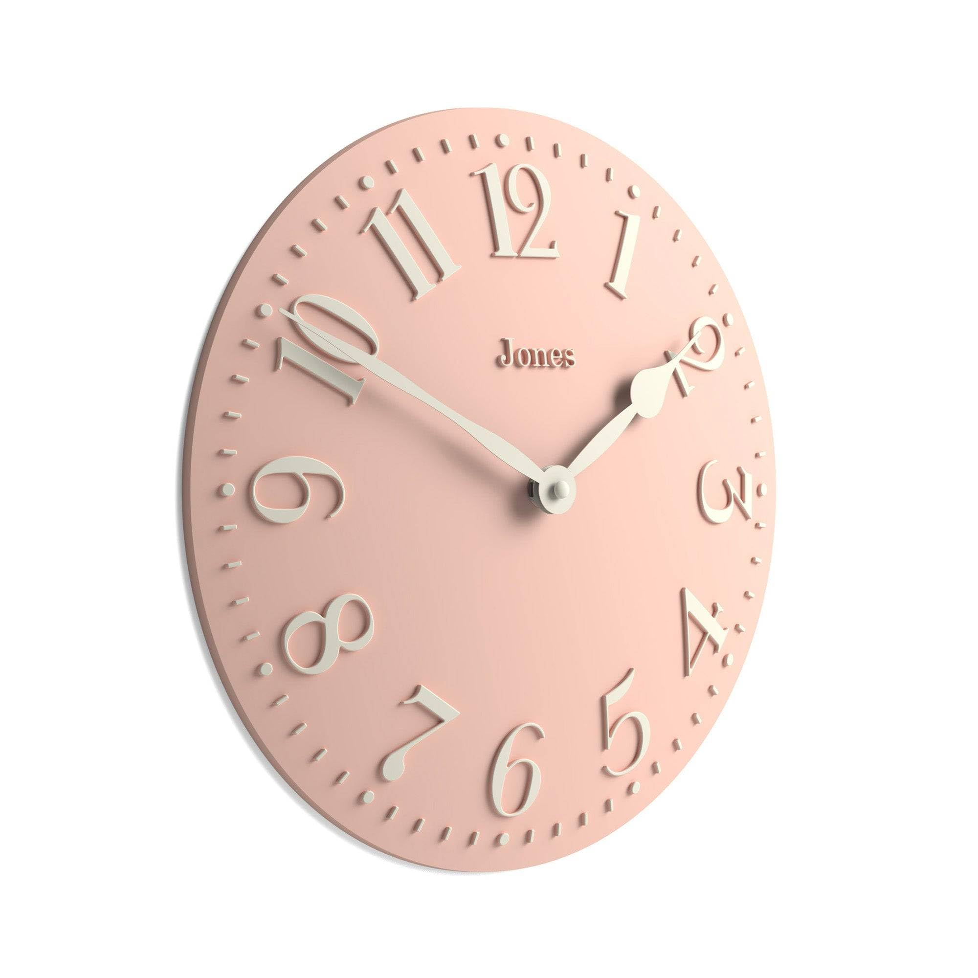 Jones Clocks Rose Pink Jones Clocks® Betty Wall Clock | Classic Convex Clock | 30Cm | Overcoat Grey | Stylish Elegance Perfect For The Kitchen, Living Room, Office Or Bedroom