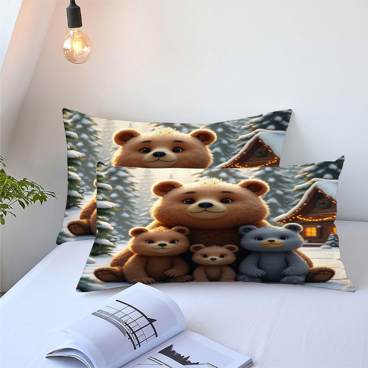 Edredón 180x200 cm | Oso de Dibujos Animados, Tejido de Microfibra con Relleno de Algodón 200 gsm, Incluye 2 Fundas de Almohada 50x75 cm, Estampado 3D para el Dormitorio Principal B136