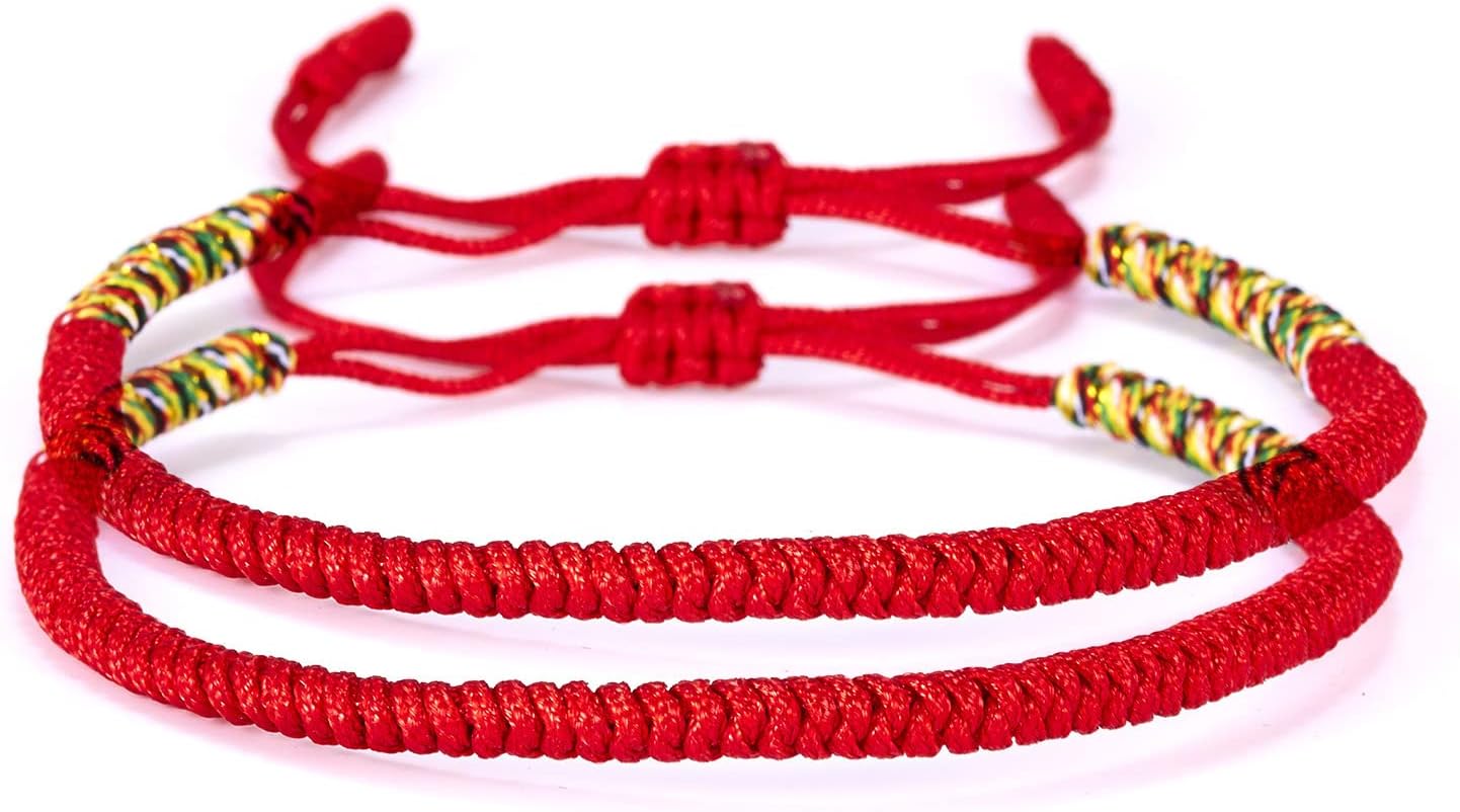 COLORFUL BLING Handmade Weave Tibetan Buddhist Woven Knots Bracelets Mens Womens Lucky Red String Bracelets for Protection Jewelry