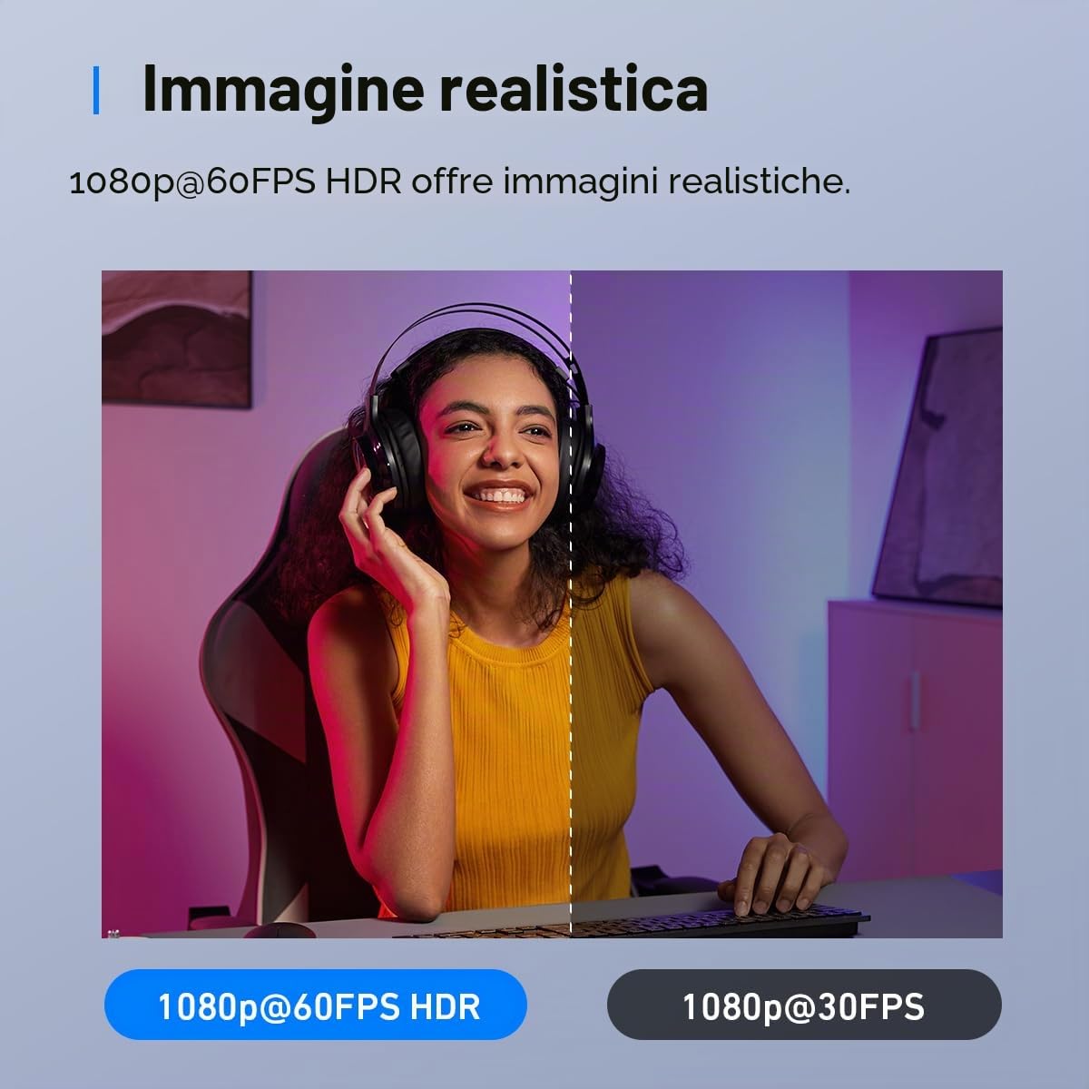 Anker Work C310 Webcam, 4K 12 MP, 1080p@60FPS HDR, foco automatico AI, fotogramma intelligente, microfono con cancellazione rumore AI, copertura dati e FOV regolabile