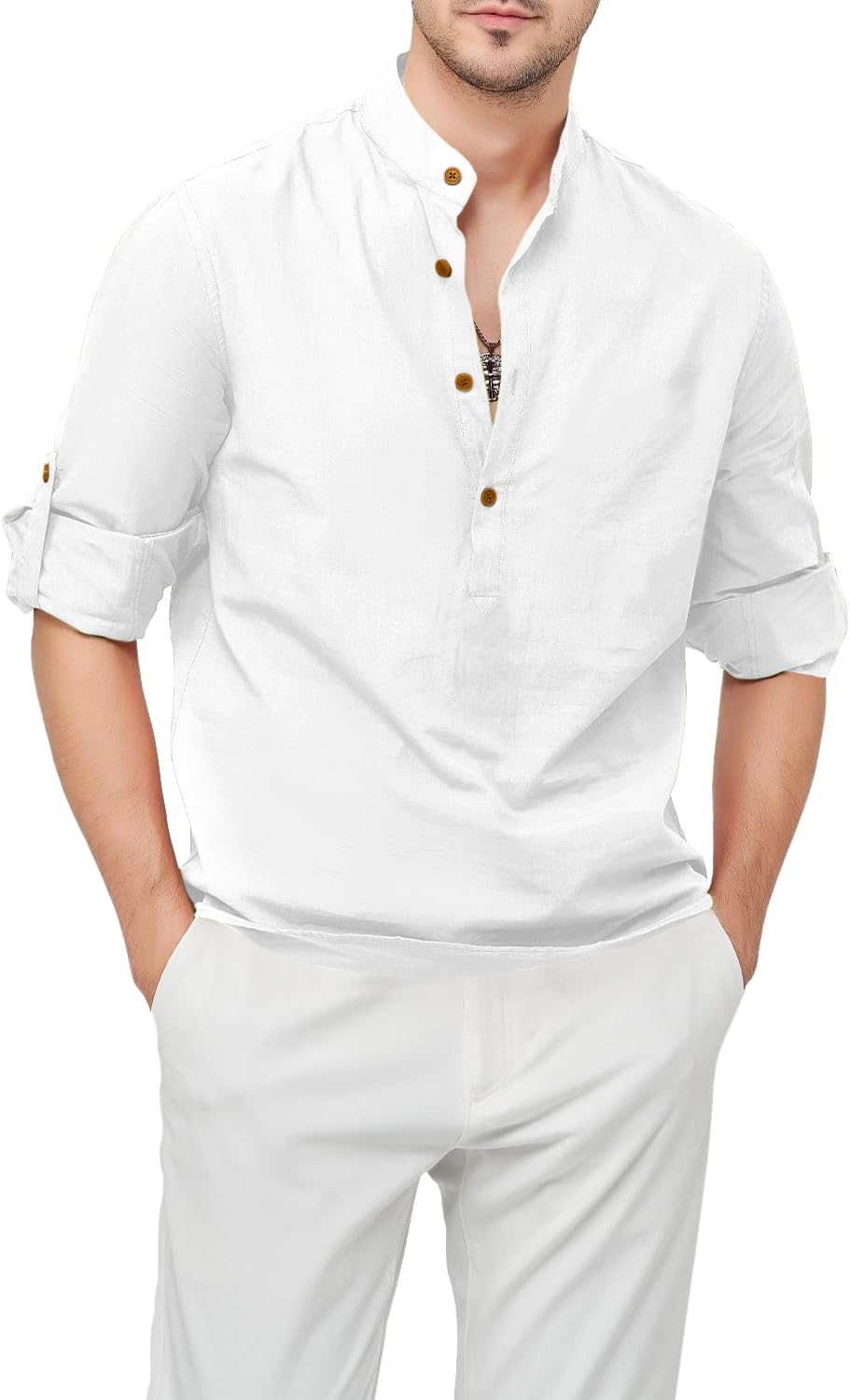 Men's Solid Short Kurta | Straight Full Sleeve Kurta Shirt | Cotton Polyester Blend | for Festivals Diwali, Holi, Eid, Sangeet, Reception-image-13