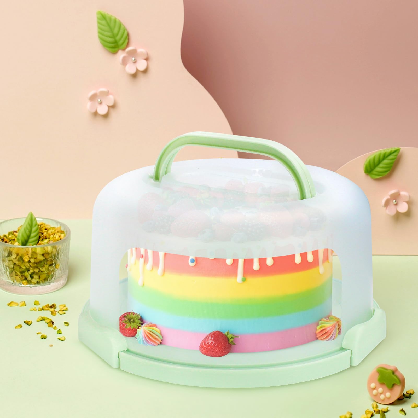 Soporte para tartas con tapa y asa, se adapta a soporte para tartas de 10 pulgadas con tapa, contenedor de almacenamiento de transporte de pasteles, soporte para tartas con tapas, 3 cierres