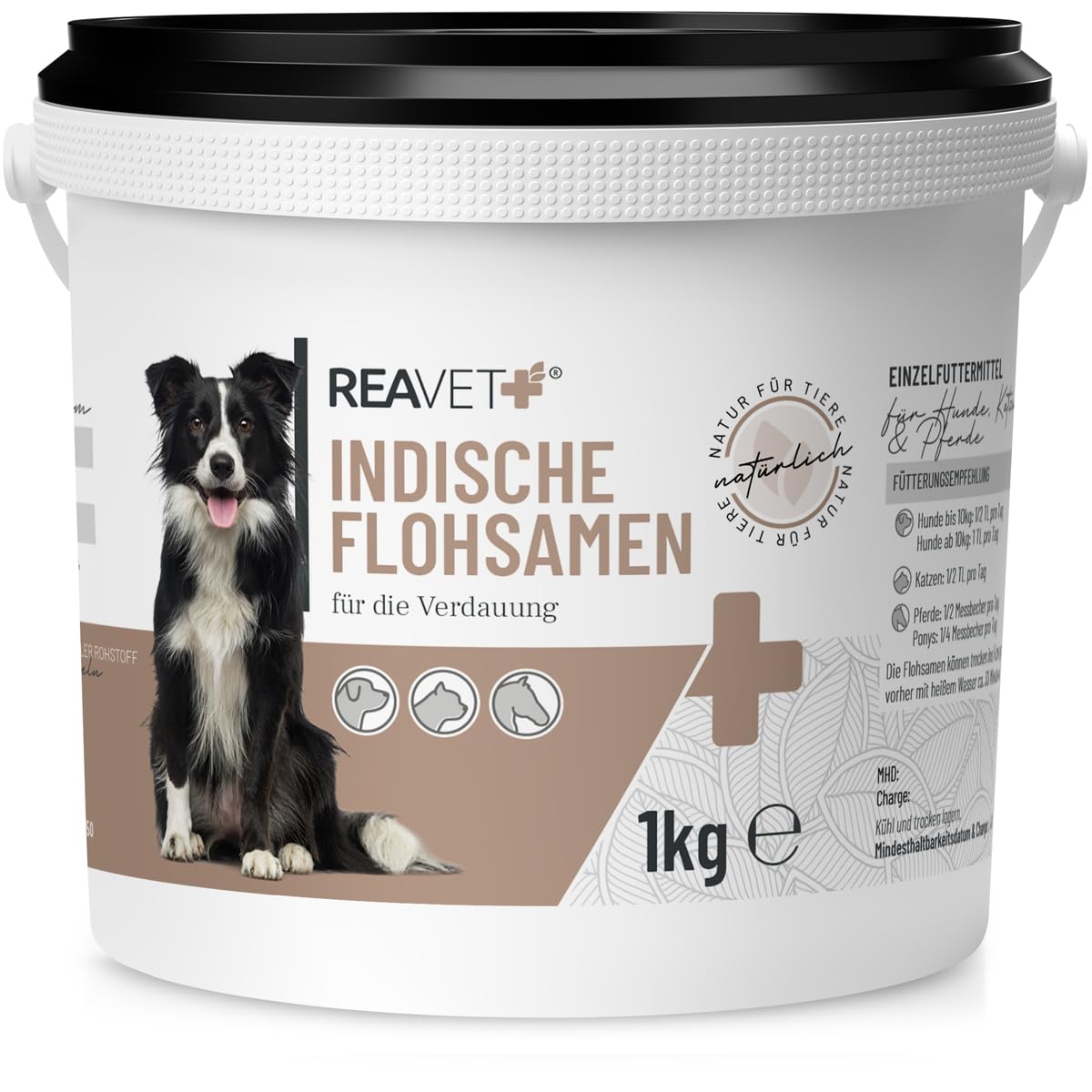 ReaVET psyllium Indien pour Chevaux, Chiens & Chats 1kg - Naturel en qualité Premium - Riche en Fibres + Mucilage I psyllium pour la Digestion I sans additifs