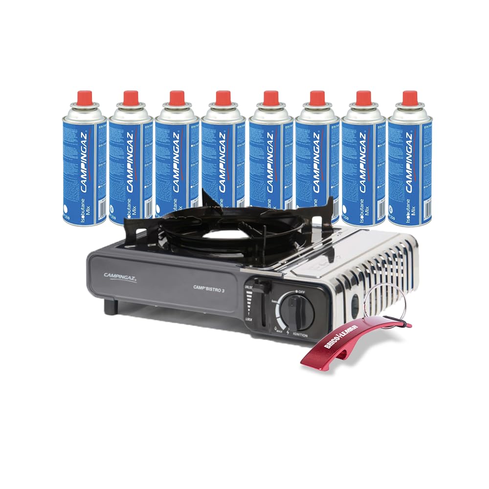 Hornillo Camping Camp Bistro 3 + Cartuchos CP250 + llavero Bricolemar de regalo (Hornillo + 8 Cartuchos + Llavero Bricolemar)