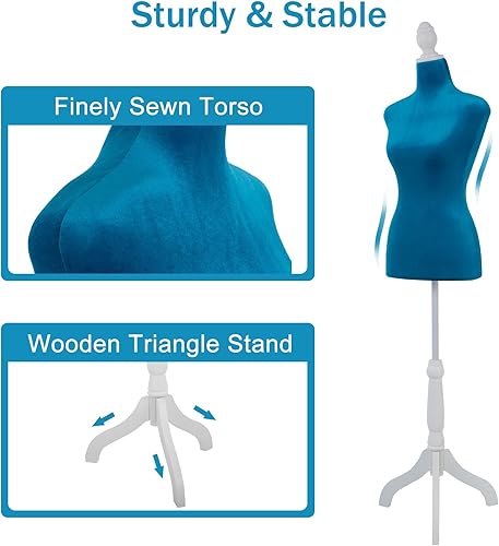 Miniatura 5 de Cuerpo de maniquí, cuerpo de maniquí de torso femenino con altura ajustable, soporte de trípode de madera para costureras, vestido de vestir,