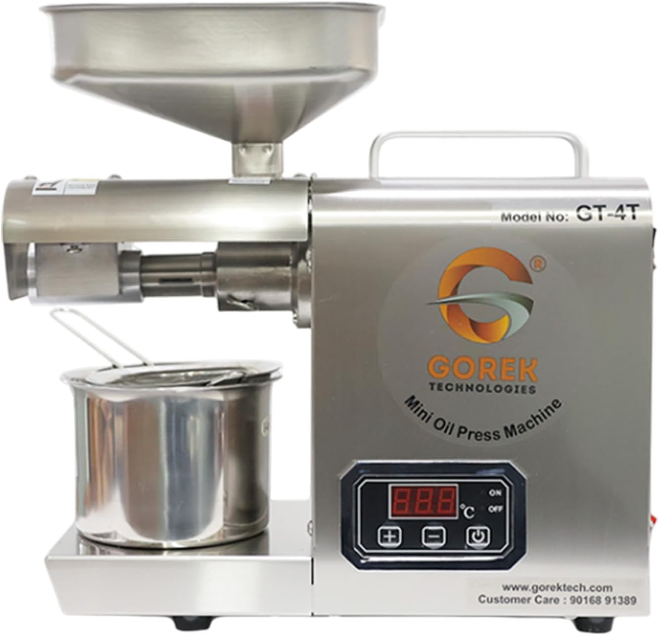 Gorek Technologies Oil Maker Machine with Digital Temperature Controller | GT-4T 400W Stainless Steel Body | Cold Press Oil Extractor for Groundnut, Coconut, Mustard, Sesame & Seeds | for Home Use