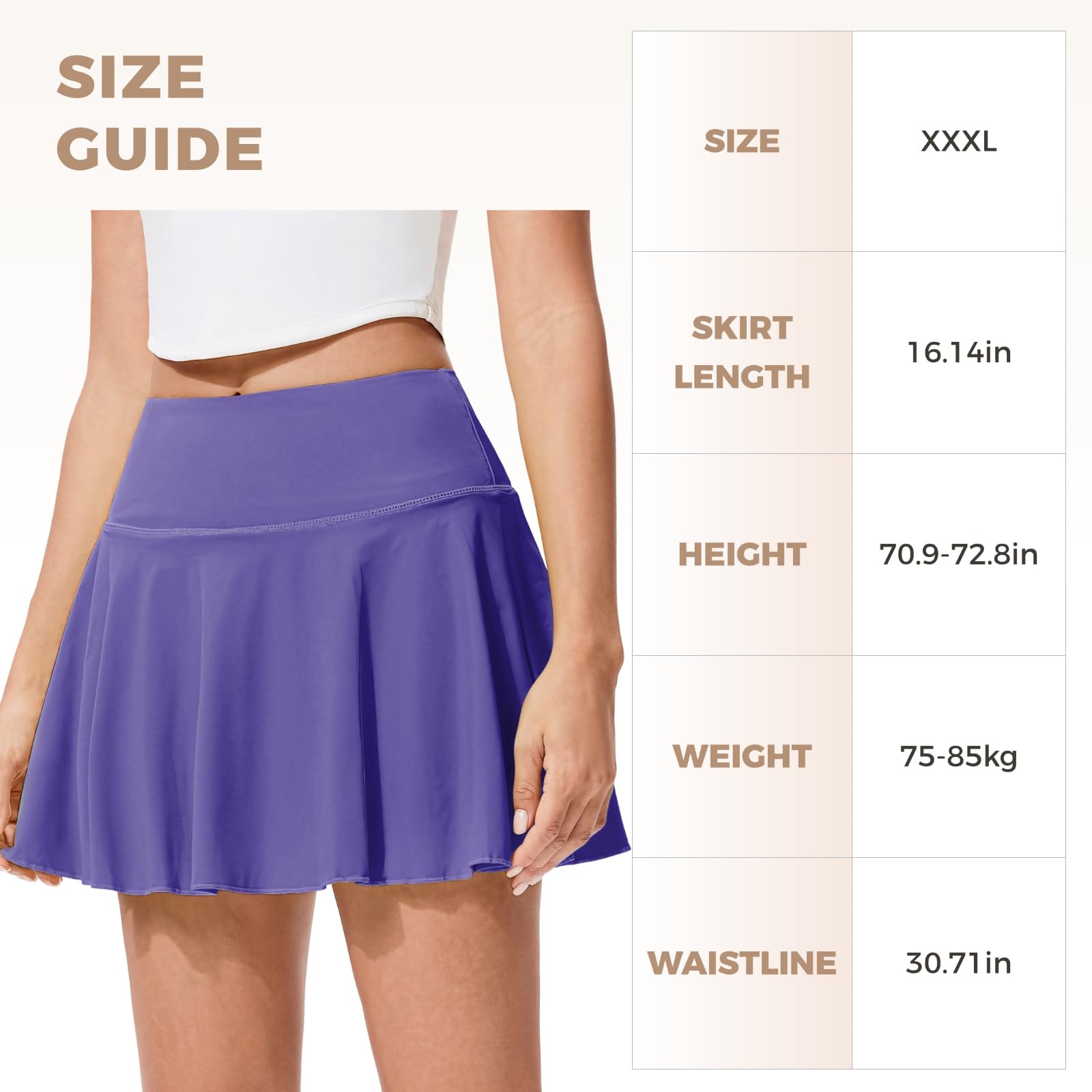 Damska spódnica tenisowa z wysokim stanem z szortami, sportowe spódniczki z kieszeniami, elastyczny nylon-spandex, dostępna w rozmiarach S-Xxxl, Fioletowy, rozmiar uniwersalny