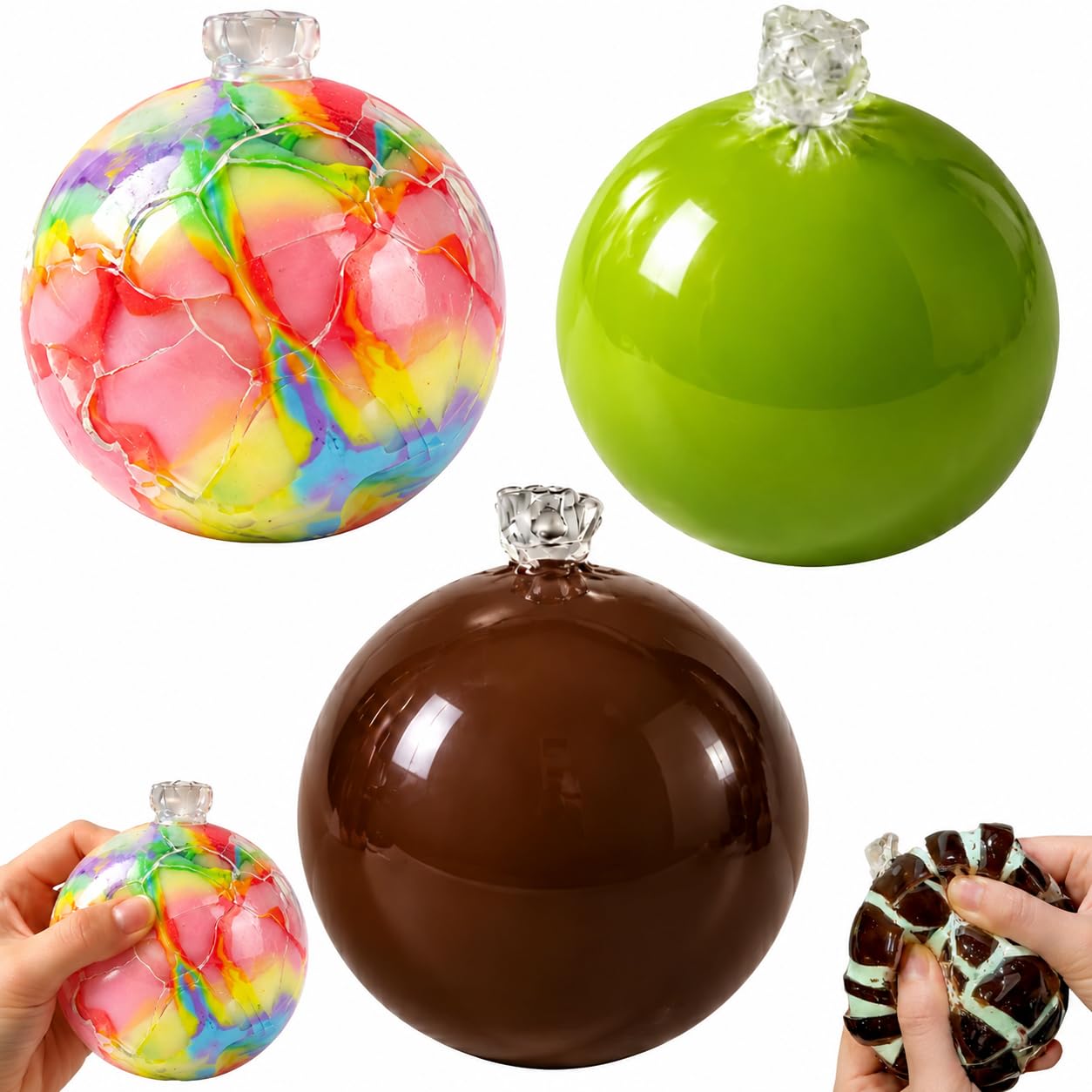 3PCS Wax Cracking Squishy Stress Balls, Crunchy Squishies with Crispy Sound, Sensory Fidget Toys for Adults Kids Teens, Slow Rising Squeeze Toys for Anxiety Relief, Office Desk Accessories (L)
