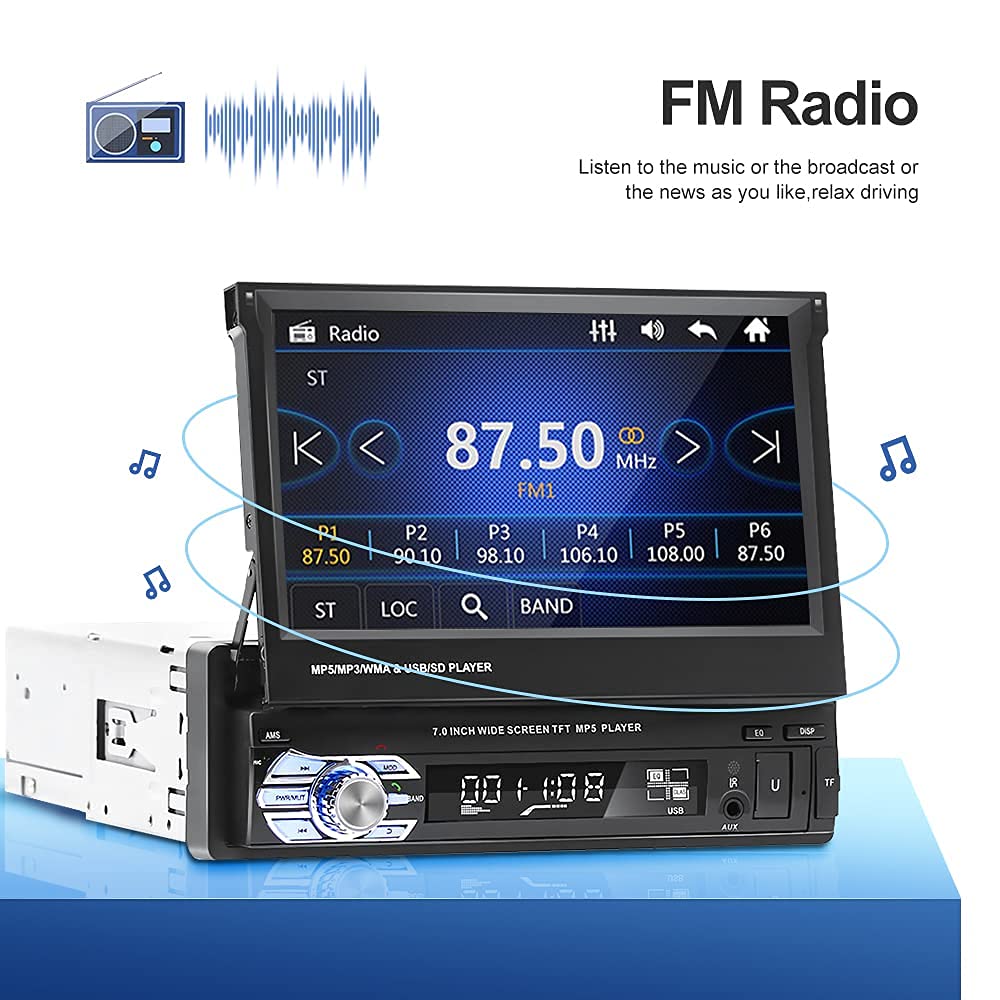 Buy NHOPEEW Single Din Car Stereo with Sat Nav, 7 Inch Retractable Touch Screen Bluetooth Stereo