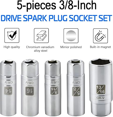 Miniatura 31 de Bujía magnética de pared delgada de 0.55 pulgadas de 3/8 pulgadas, enchufe de bujía de 12 puntos compatible con motocicleta, automóvil, SUV, BMW