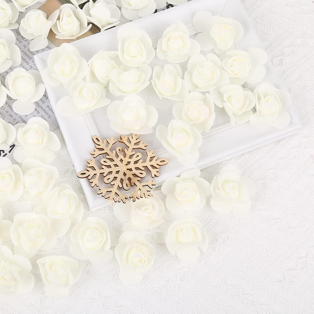 500pcs Mini Foam Rose Heads, Ivory Artificial Flower Foam Fake Flower Bulk for DIY Crafts Wedding Bouquets Baby Shower Centerpieces Floral Arrangements Party Tables Home Decorations(Ivory)