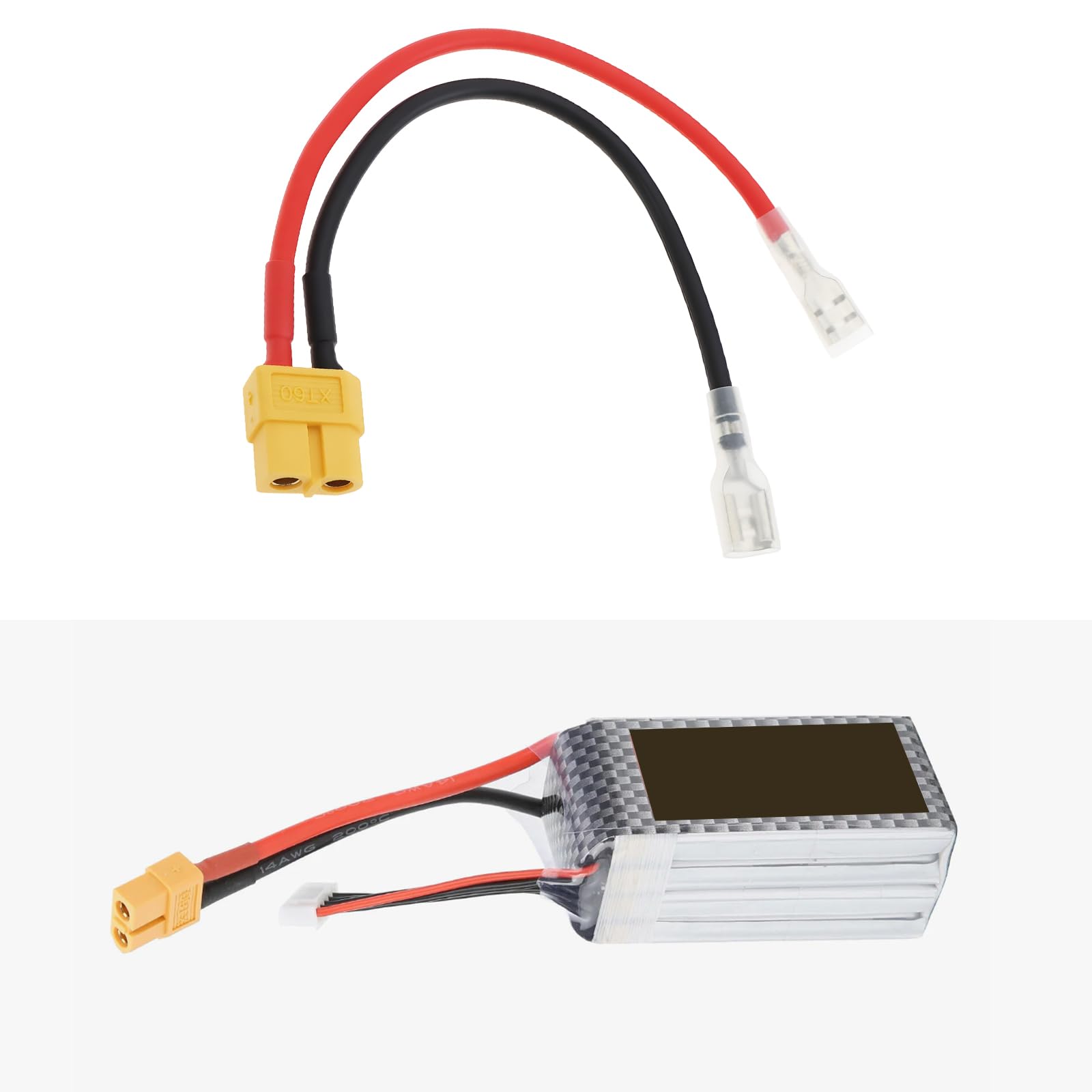 2 x XT60 auf 6,3 mm Terminal-Batterieanschlusskabel, Flachstecker, 14 AWG, kompatibel mit Waverunner, kompatibel mit ATOM