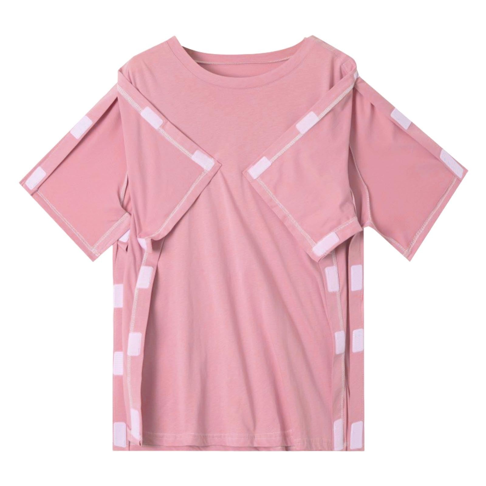 Kleidung Nach Schulter Op Damen Atmungsaktives Bequeme T-Shirt mit Klettverschluss Post Schulter Chirurgie Shirts Erholung Adaptive Kleidung Kurzarm Seitliche Snap Chemo Kleidung Weich