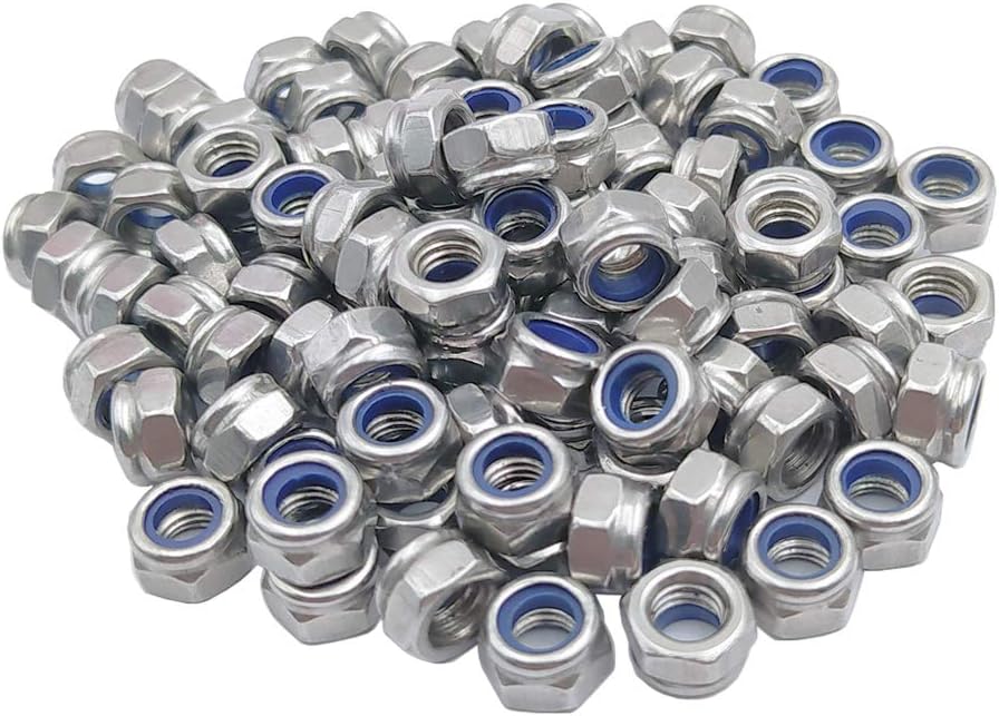 UEVIN 100pcs M4 Nylon Lock Nuts Assortment Kit,Stainless Steel Screw Locknut. (LN-M4)