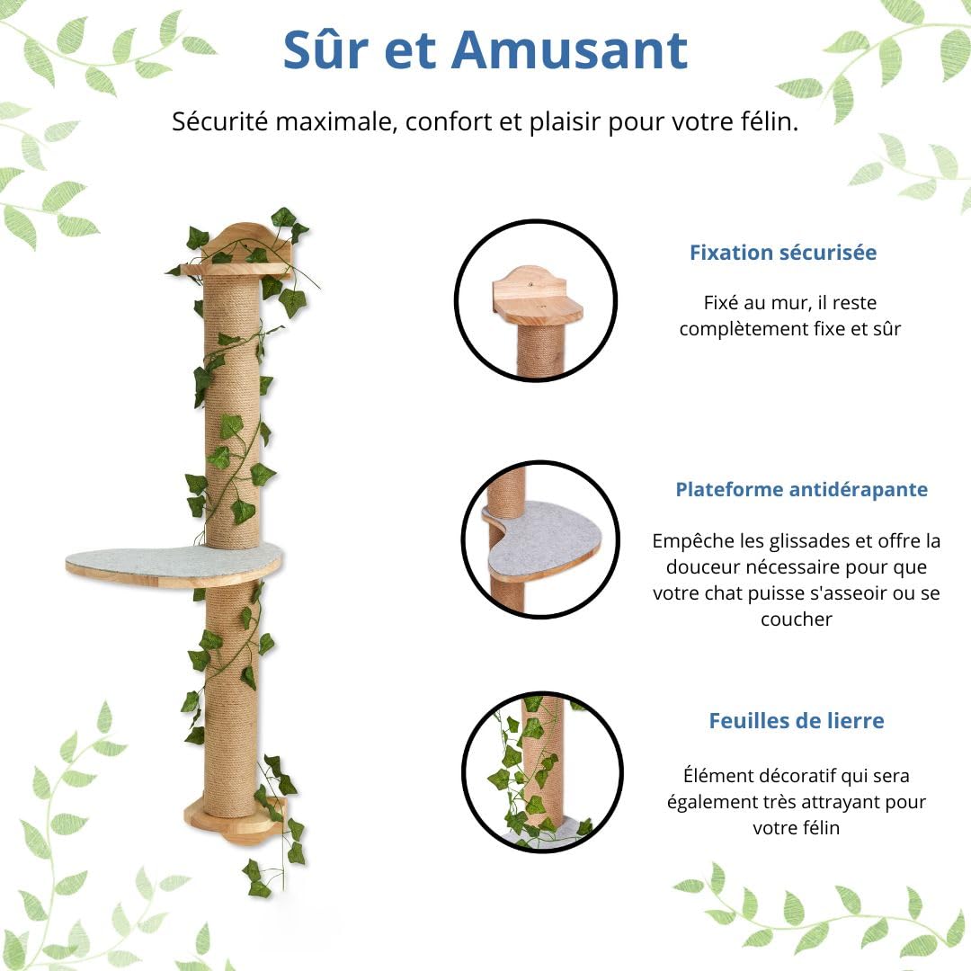Griffoir Mural Chat - Facile à Installer, Économise de l'espace - Arbre à Chat Mural avec Plateforme Antidérapante pour Stimuler Le Jeu des Chats - Parcours Chat