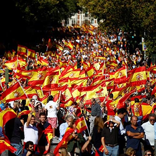 Anley Spain Mini Flag 12 Pack - Hand Held Small Miniature Spanish Flags on Stick - Fade Resistant & Vivid Colors - 5x8 Inch with Solid Pole & Spear Top
