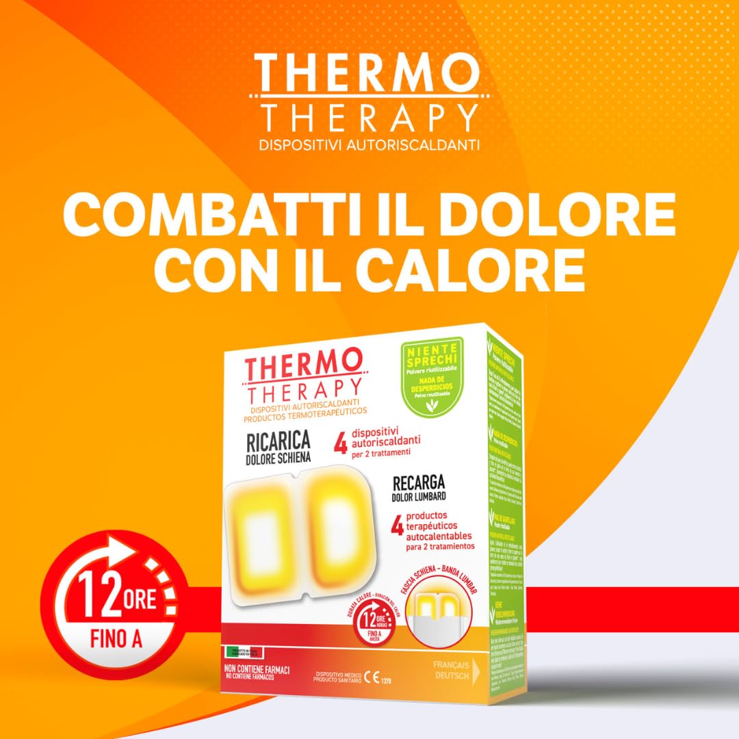 Thermo Therapy Ricarica Fascia Ricaricabile per Dolore Schiena, Non Contiene Farmaci, Durata del Calore fino a 12 Ore, Confezione con 4 Dispositivi Terapeutici Autoriscaldanti