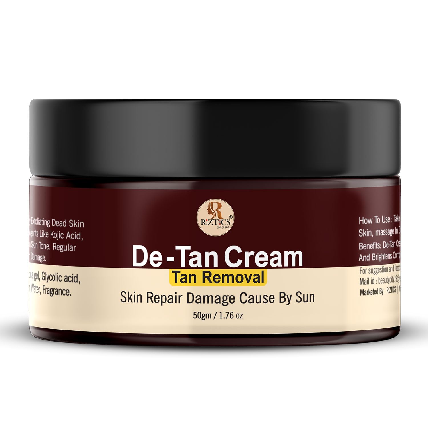 Detan Cream for Sun Damage Repair & Tan Removal | Lightening & Brightening | Anti-Aging with Kojic & Niacinamide | Fades Pigmentation & Dark Spots | Nourishing & Hydrating Formula | 50g